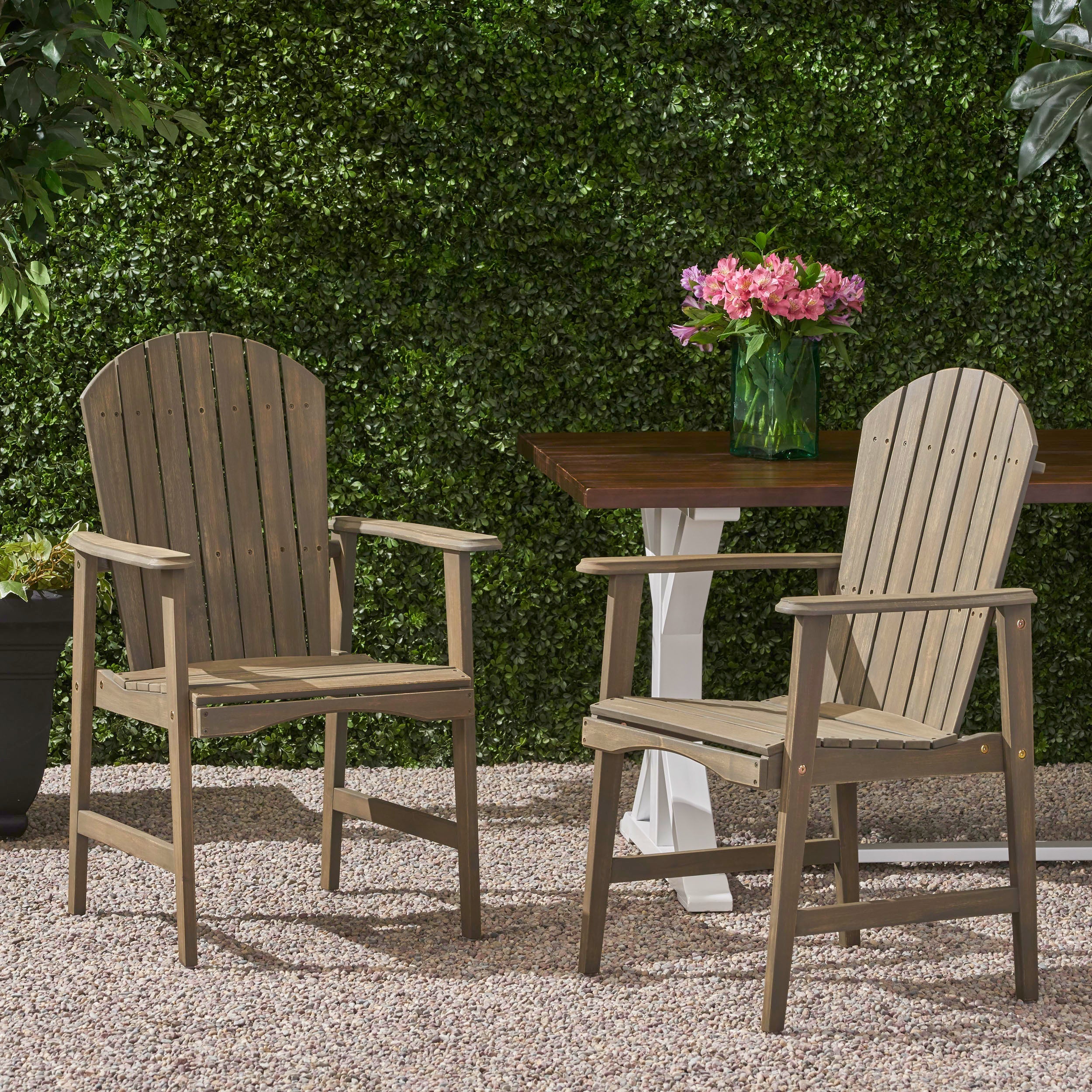 Outdoor Weather Resistant Acacia Wood Adirondack Dining Chairs, Set of 2