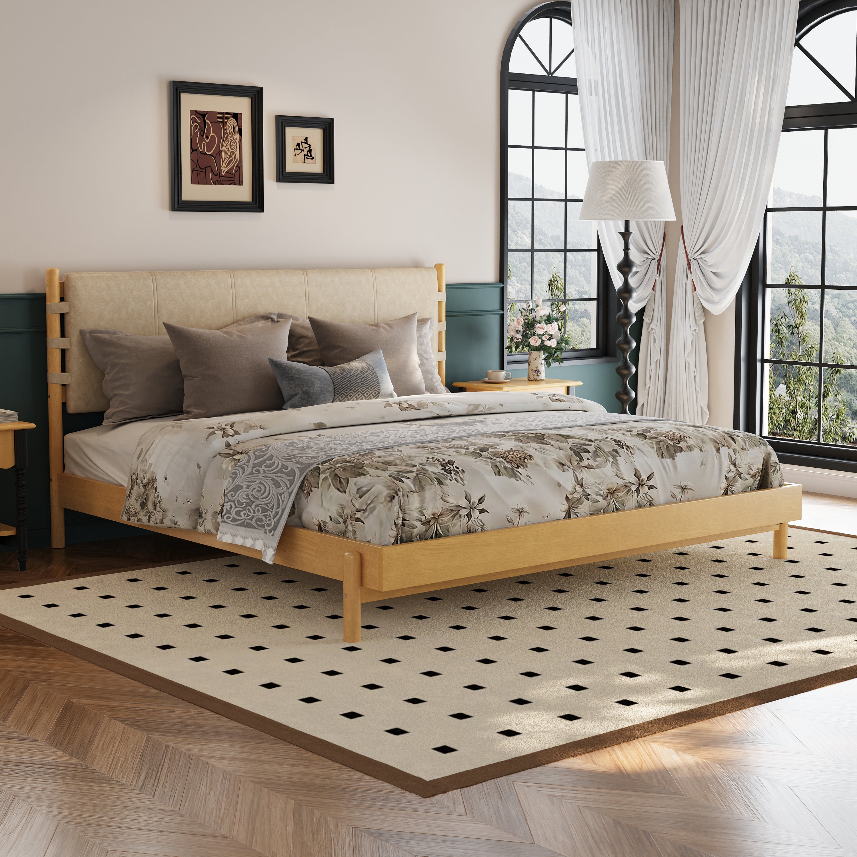 Premium Rubber Wood Platform Bed Frame with Headboard