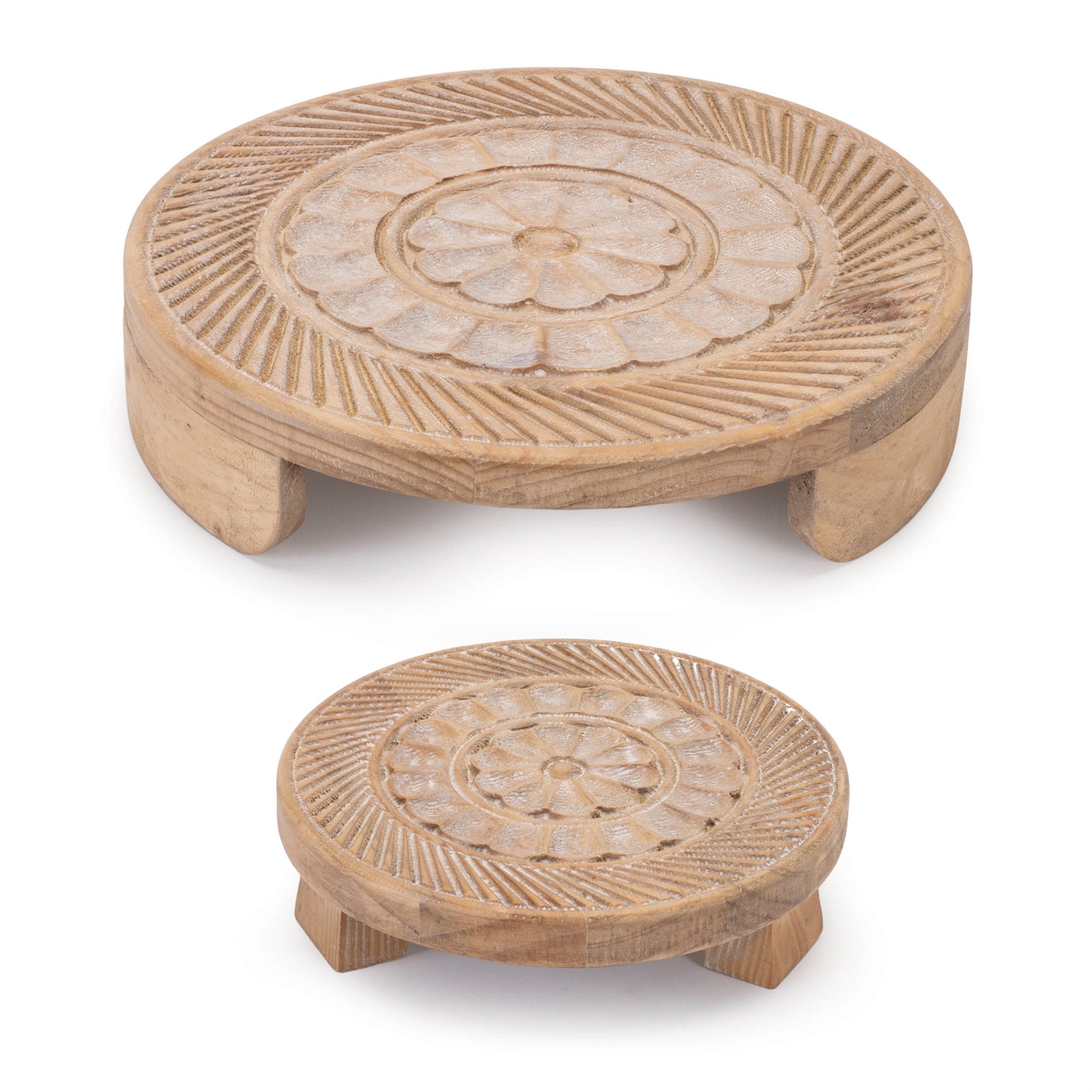 Mandala Wood Riser Tray, Set of 2