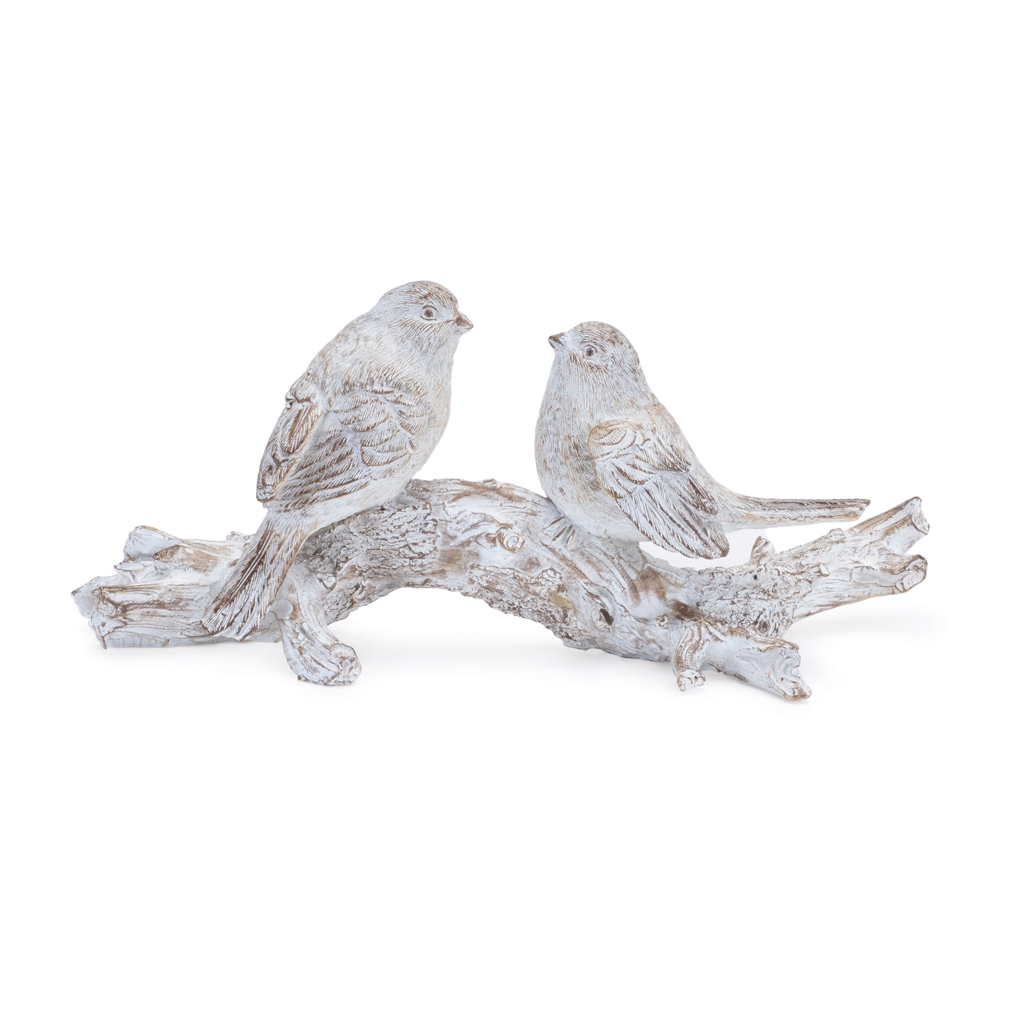 White Washed Birds on Branch Figurine