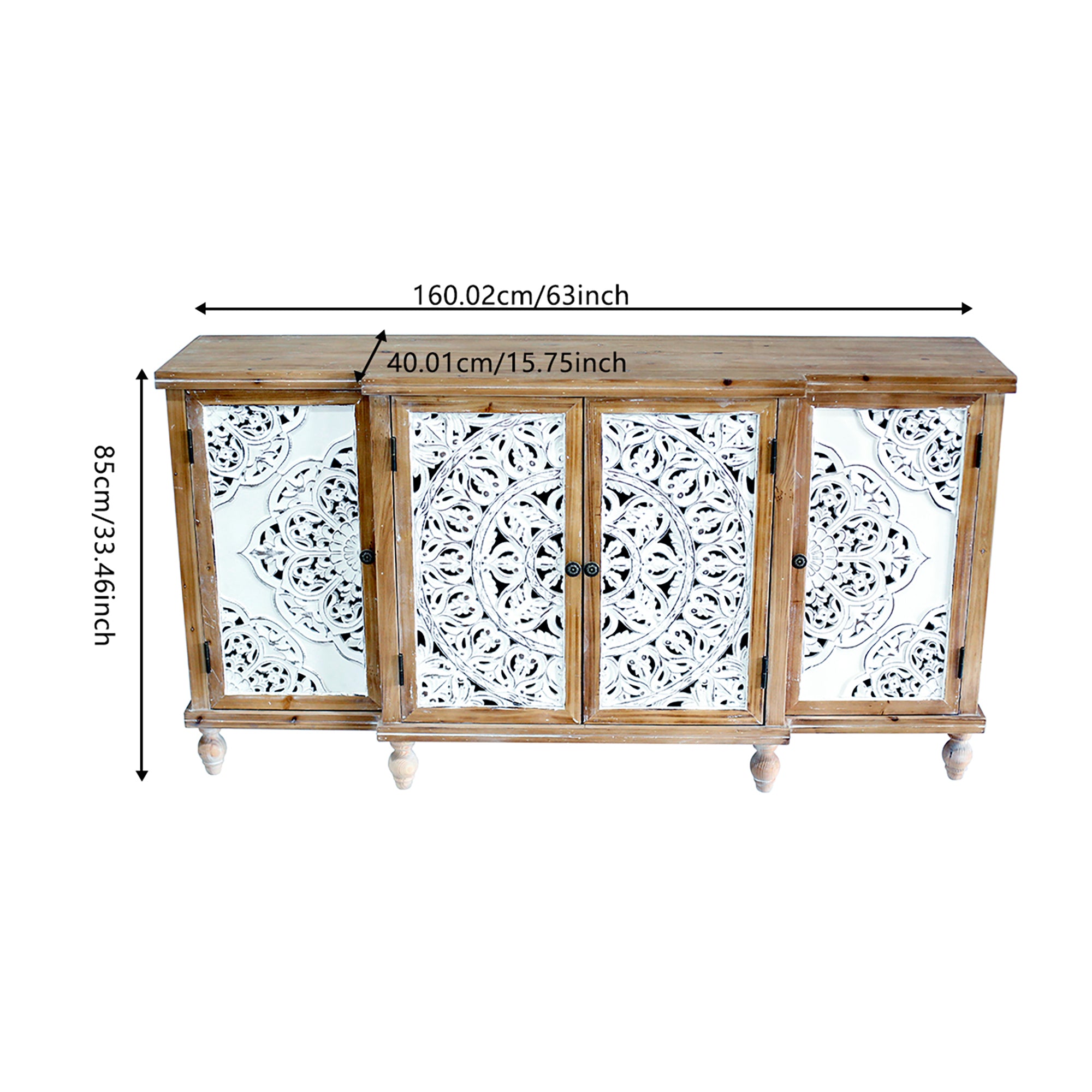 4-Door Hollow-Carved Accent Cabinet with Adjustable Shelves