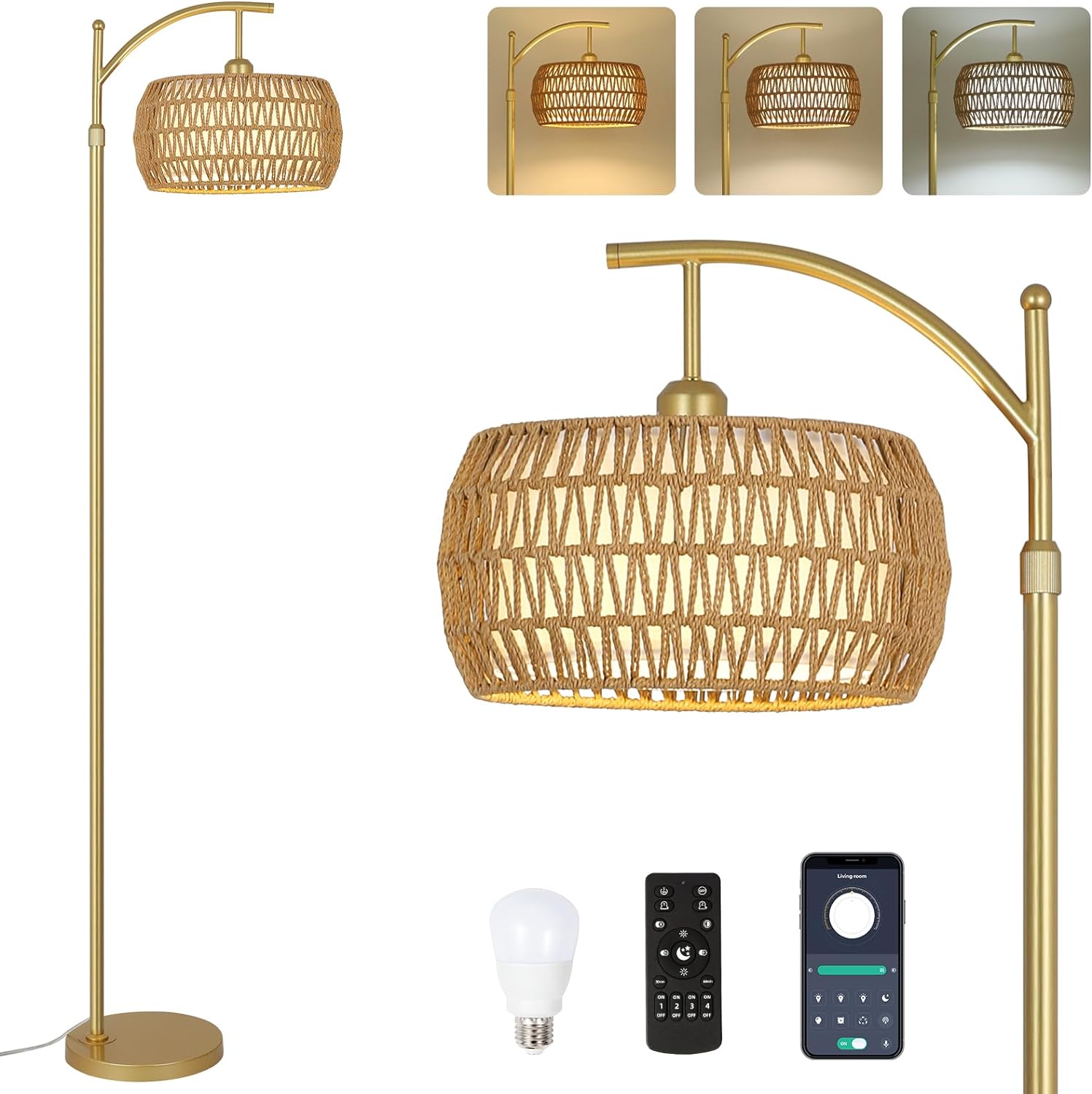 Ataraxis Floor Lamp with 3 Color Temperatures and Double Drum Shade