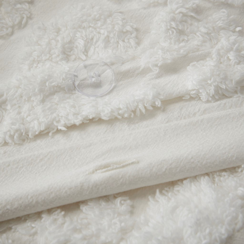 3 Piece Tufted Cotton Chenille Damask Duvet Cover Set
