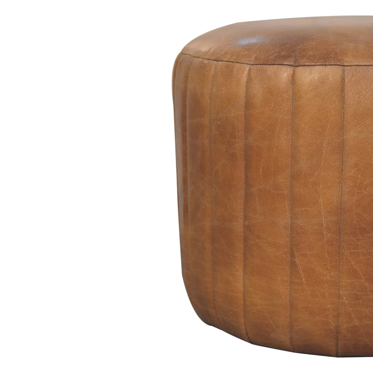 Solid Wood Buffalo Leather Boucle Footstool