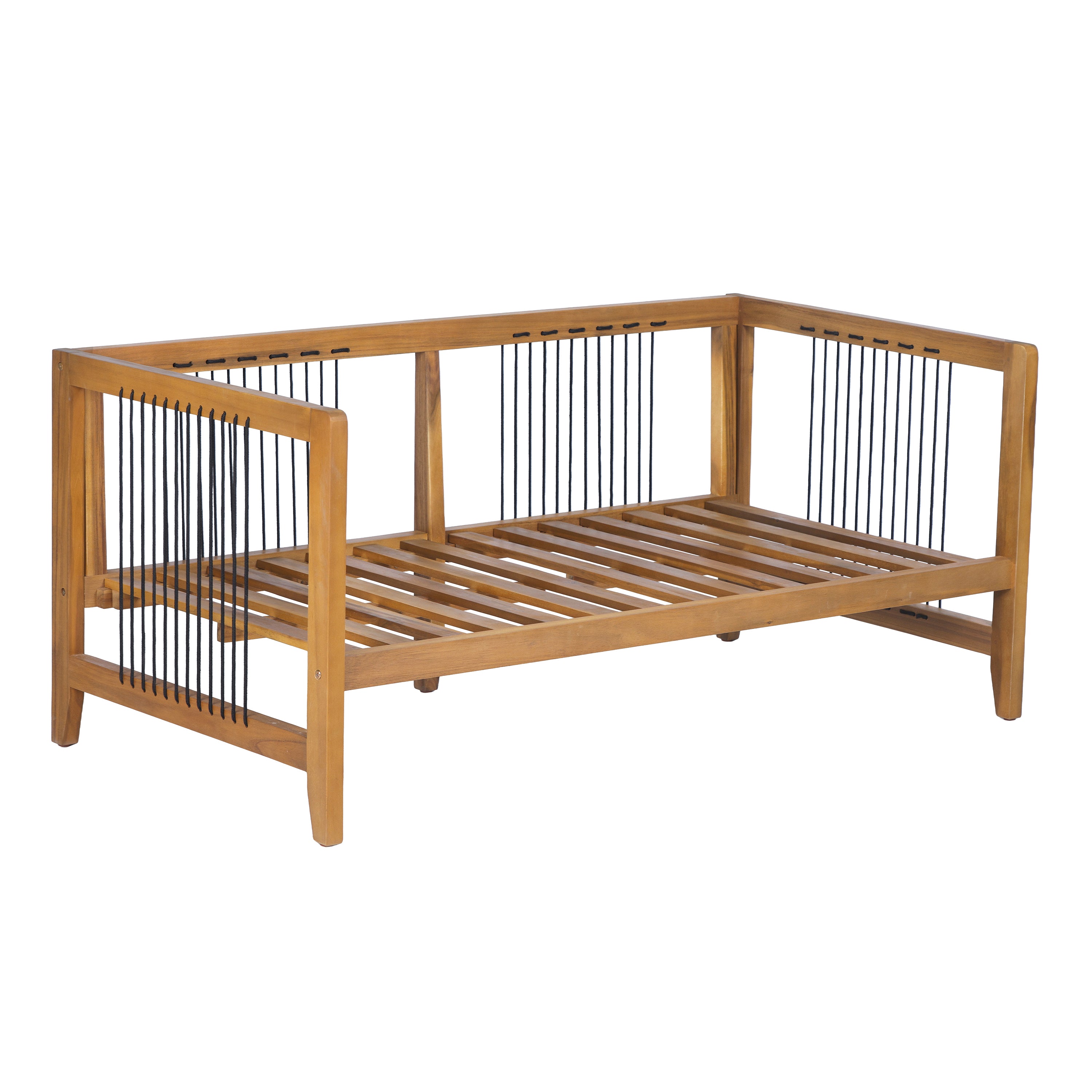 Sierra 4-Piece Acacia Wood Outdoor Patio Sofa Set with Black Rope Accents, Water-Resistant Cushions