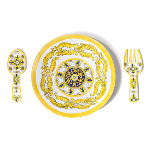 Barocco 16" Outdoor Salad Bowl & Salad Servers Set - Gold