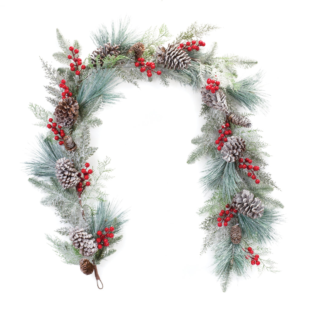 Frosted Pine Cone Berry Garland 6'