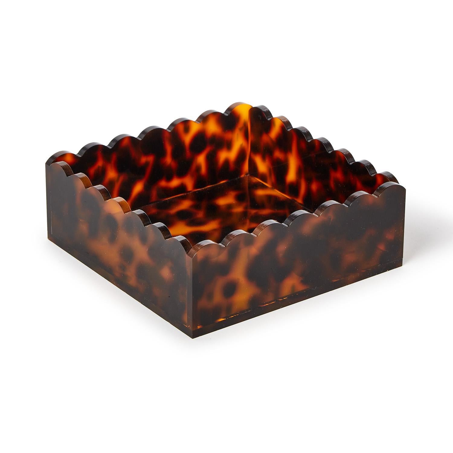 Tortoise Print Scalloped Edge Acrylic Cocktail Napkin Holder