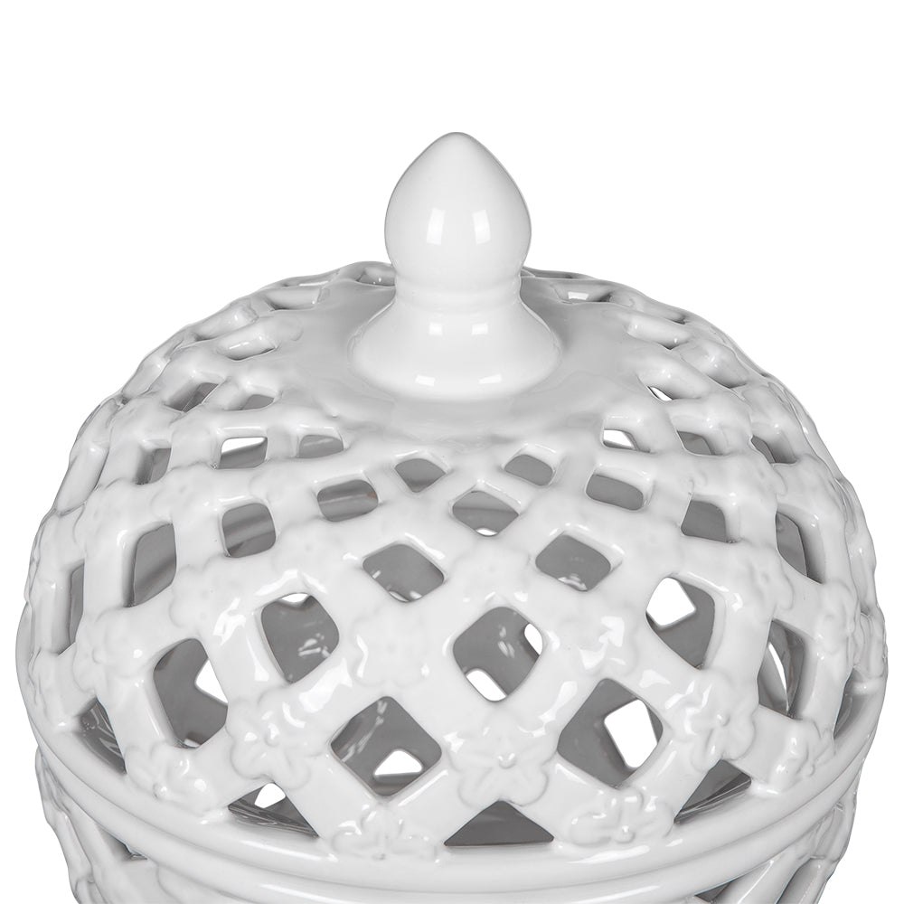 Brackets Ceramic Lidded Jar with Lattice Design and Tiny Flower Pattern