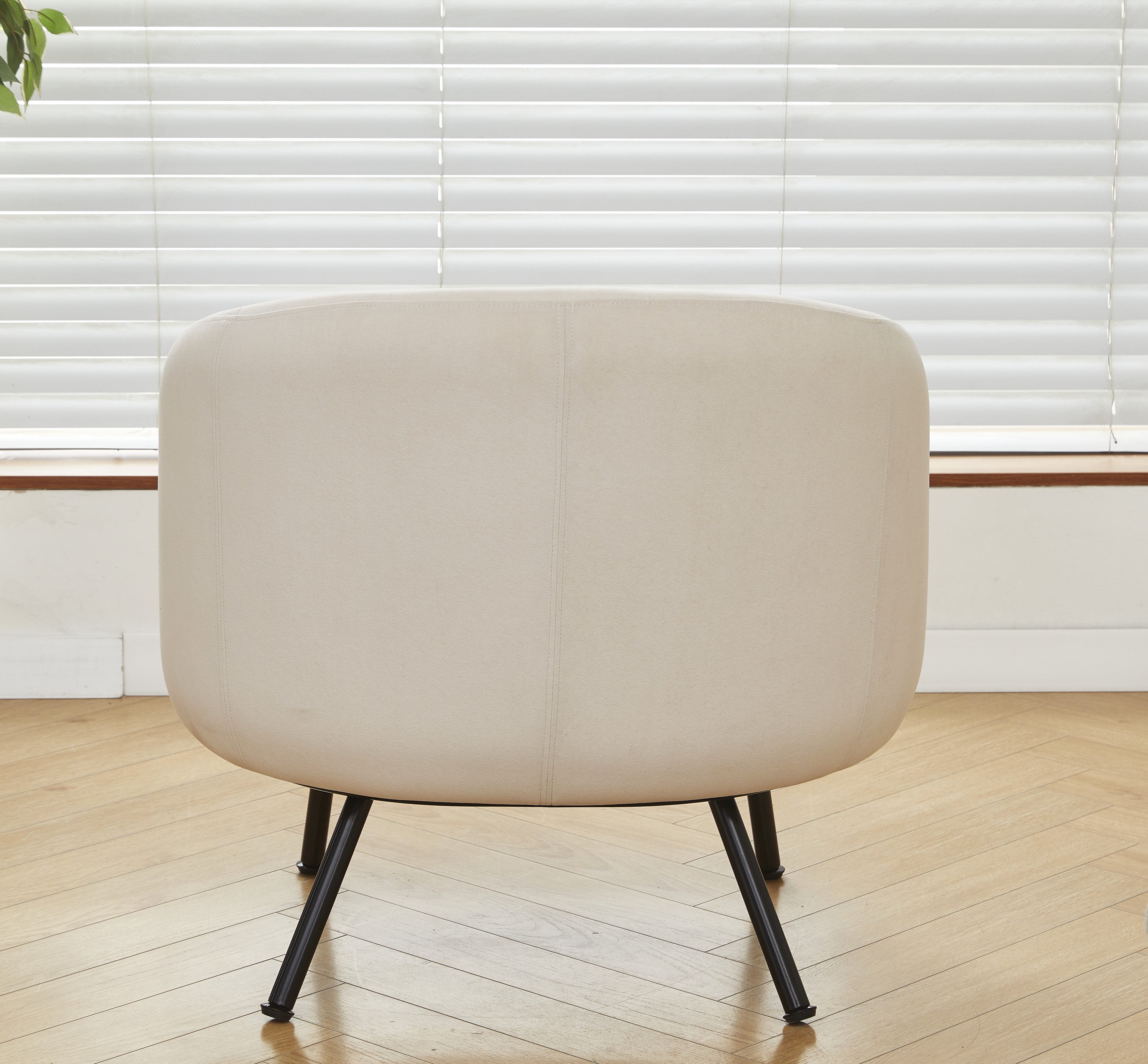 Mid-Century Modern Velvet Accent Chair, Upholstered Barrel Armchair with Metal Legs, Comfy Single Sofa Chair for Living Room Bedroom