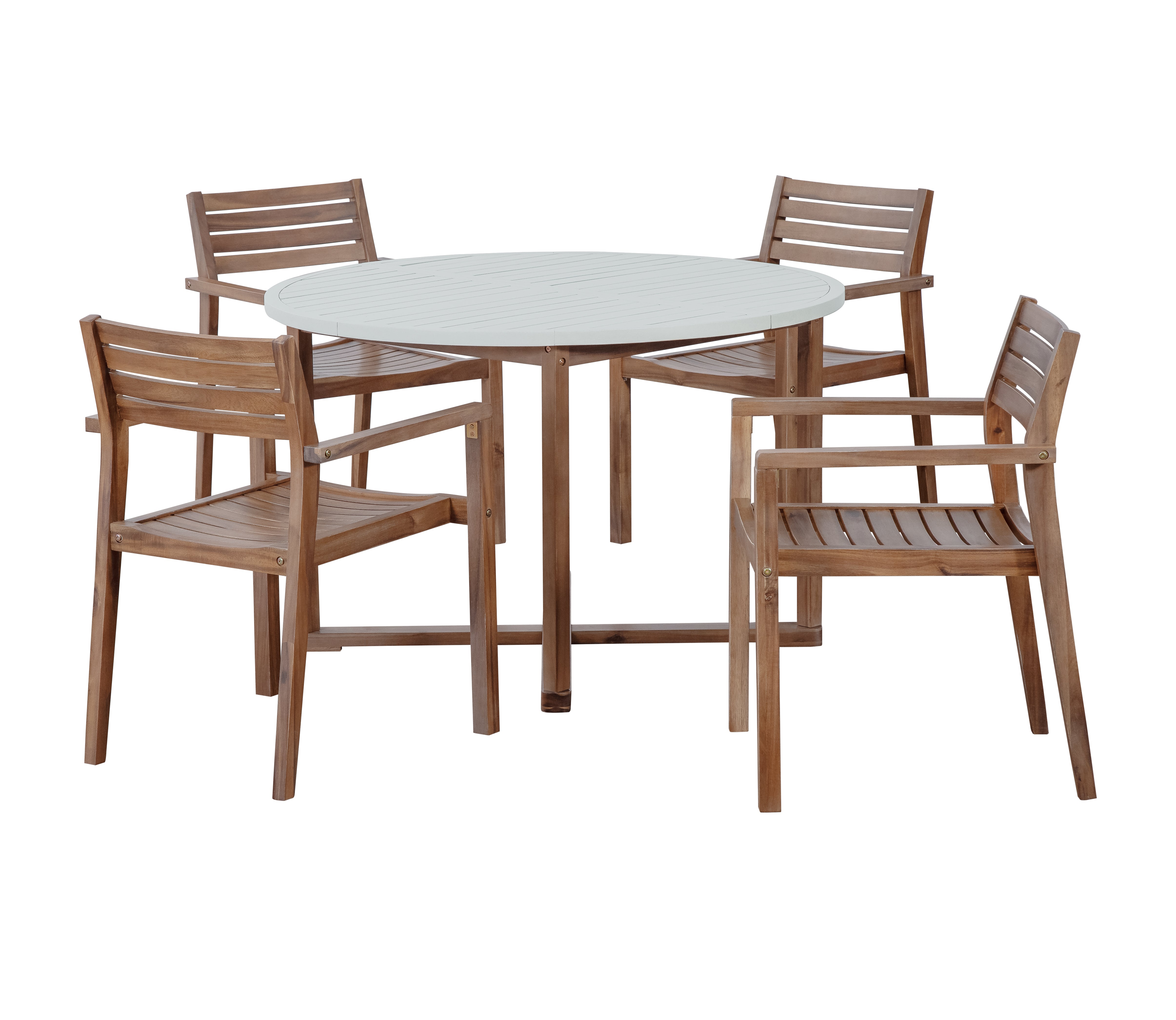 U_STYLE 5-Piece Outdoor Dining Set with 4 Acacia Wood Chairs,47.2" Round Dining Table with Slatted Design, Ideal for Patios, Gardens, Poolsides, and Lawn Areas & Indoor