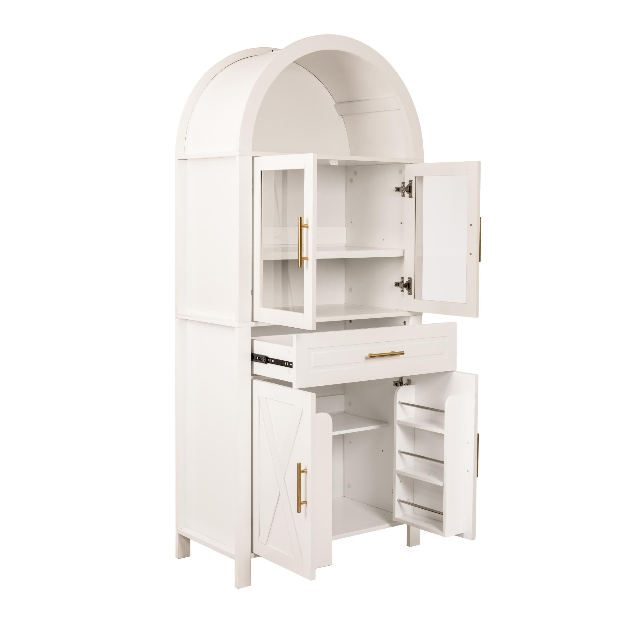 Farmhouse Arched Strage Cabinet with Glass Doors