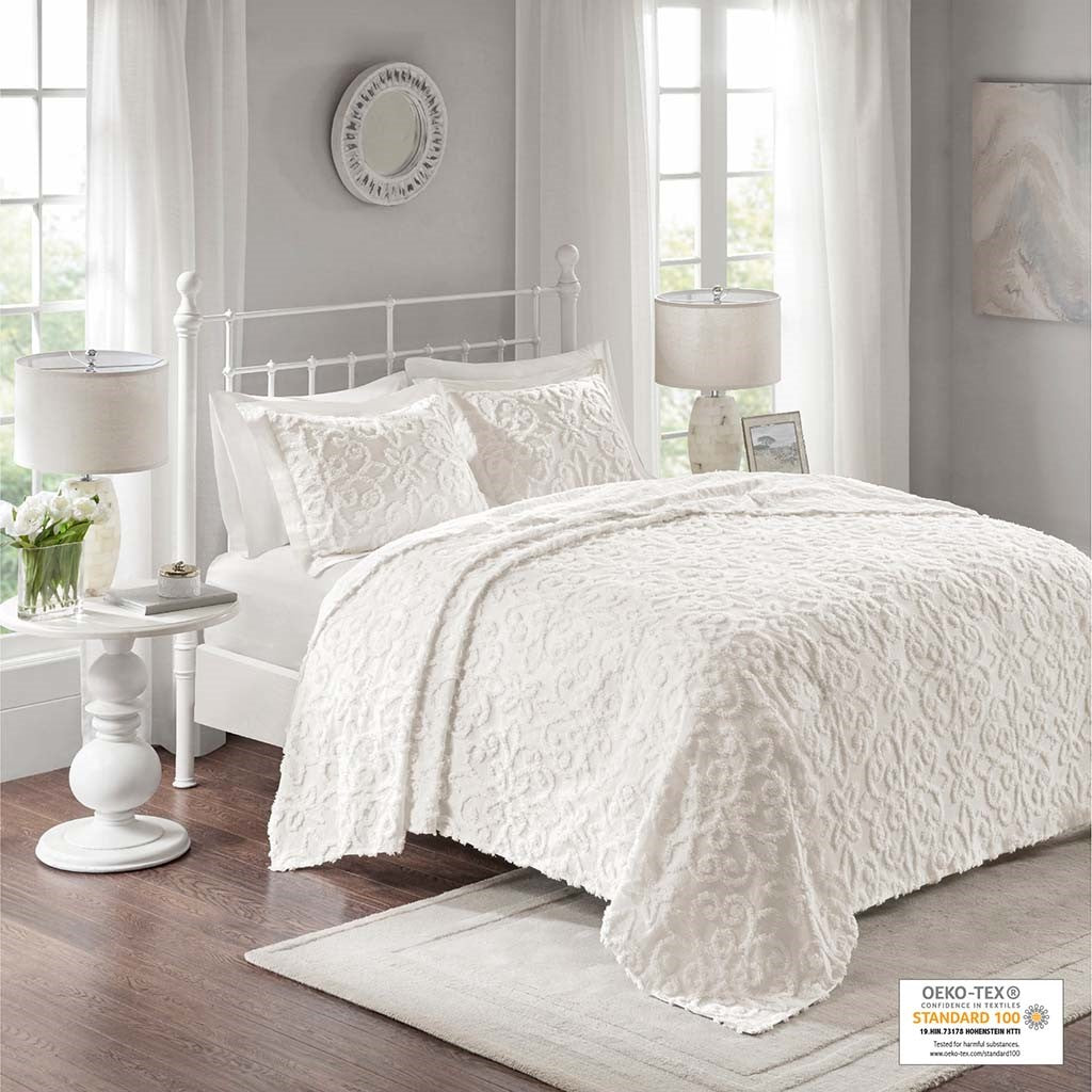 3 Piece Tufted Cotton Chenille Bedspread Set