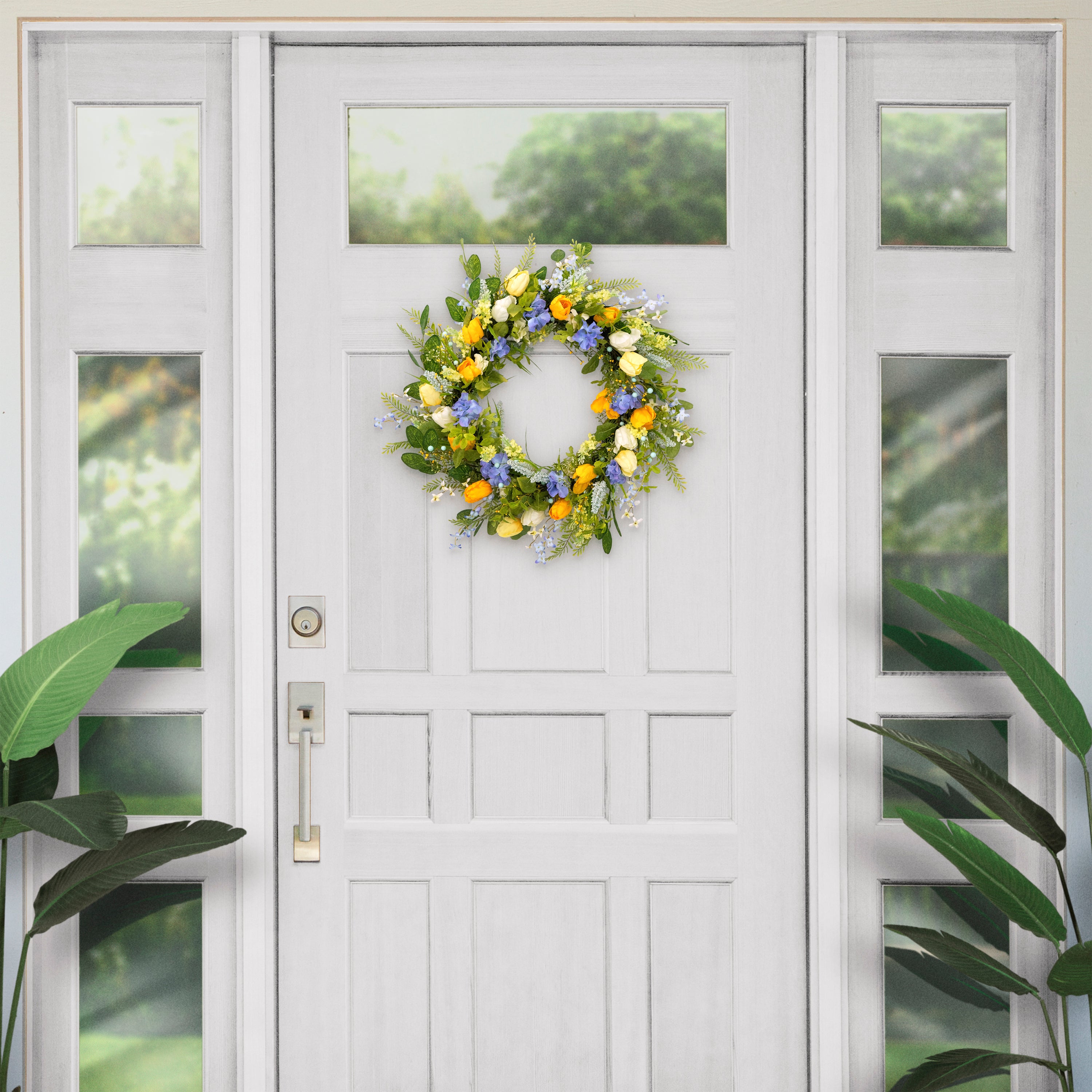 30" Artificial Multicolor Tulip Floral Spring Door Wreath