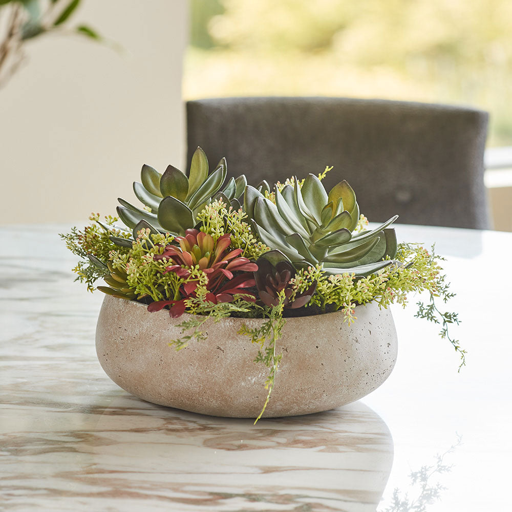 succulents faux Round Succulent Arrangement – Natural Planter