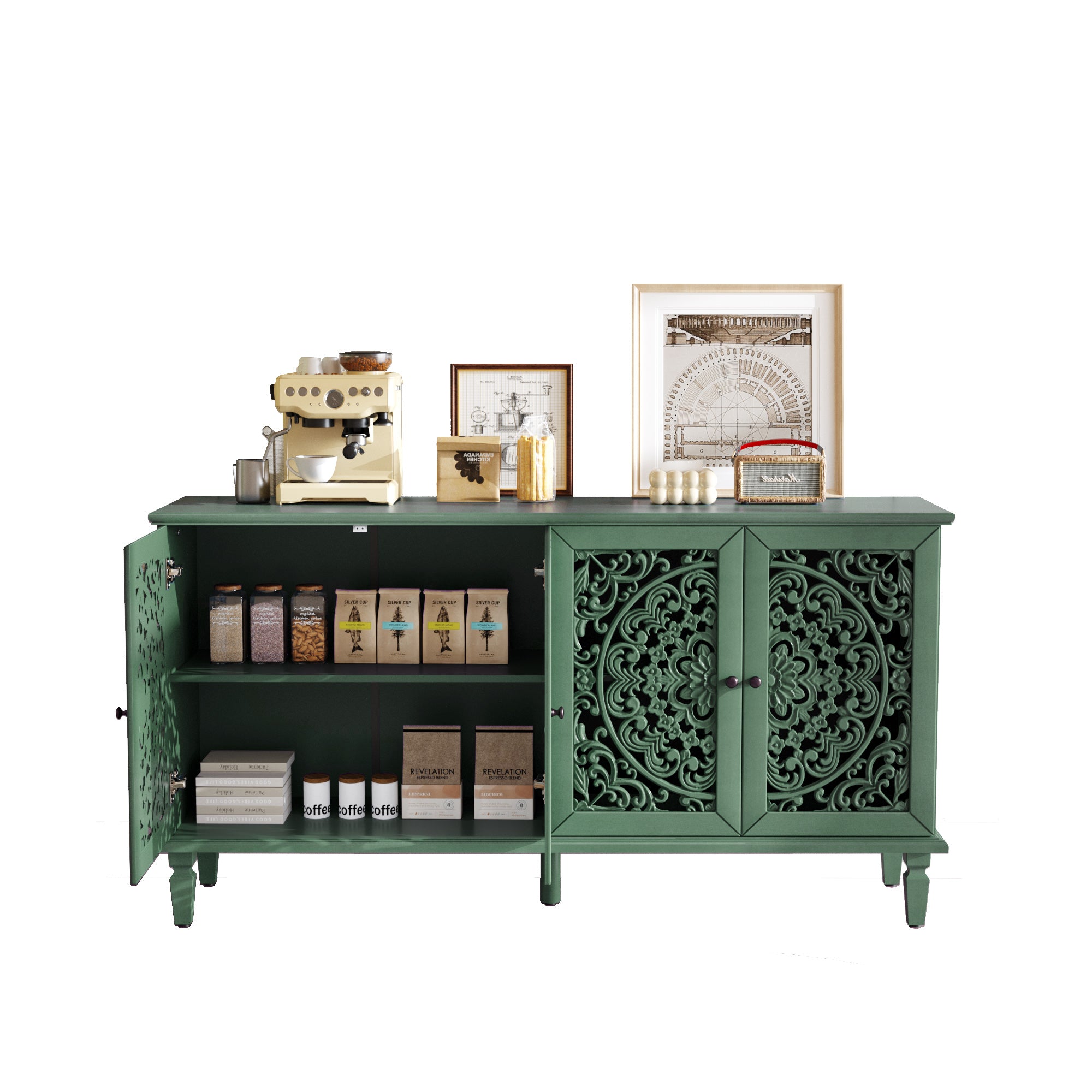 Floral Carvings Buffet Storage Cabinet