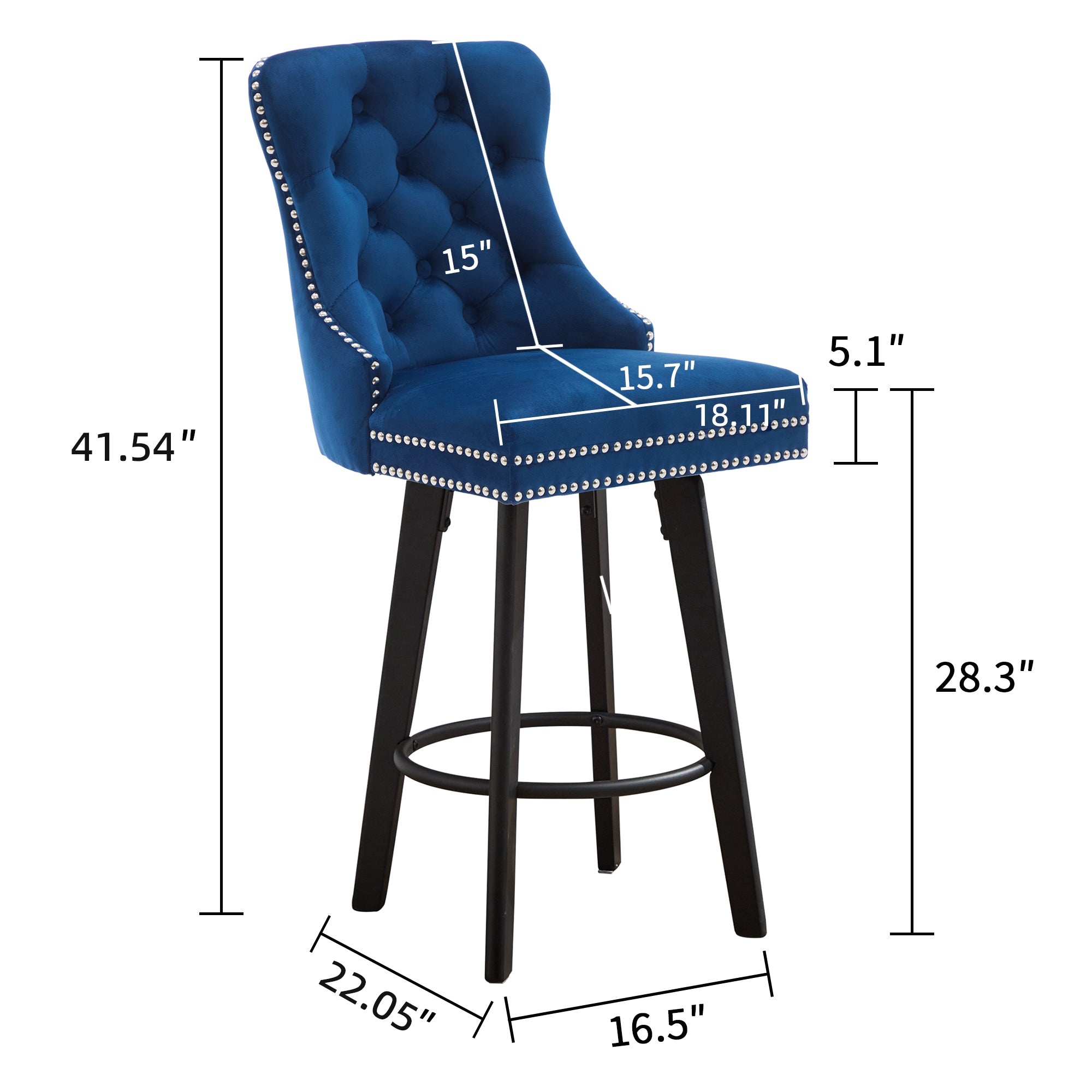 Modern Velvet Button Tufted Swivel Bar Stool with Metal Pull Ring