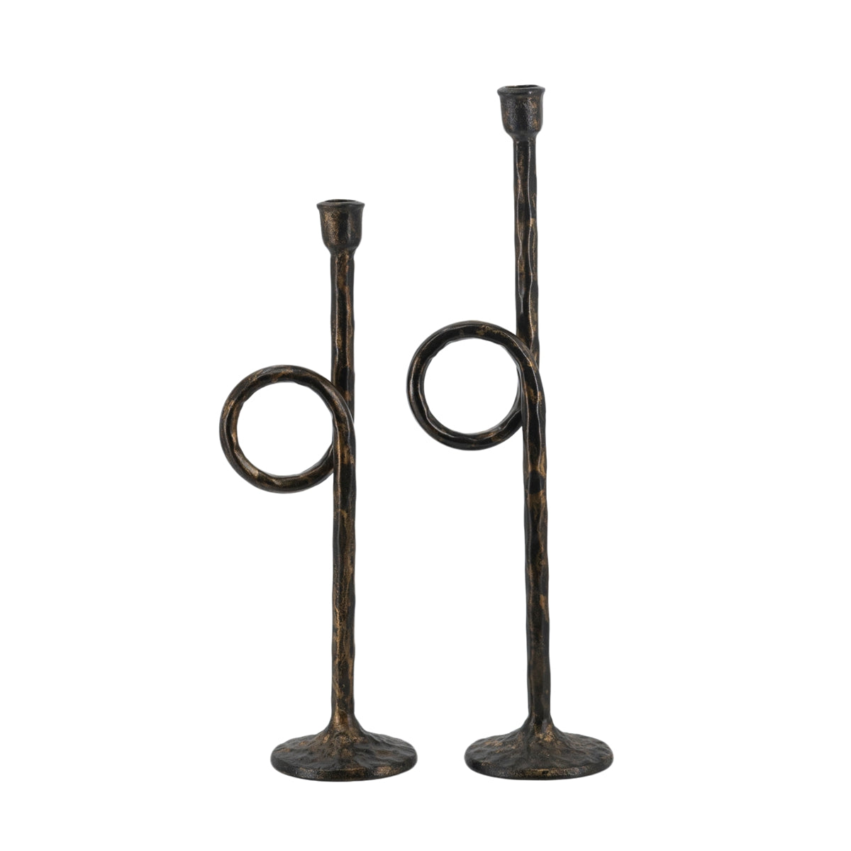 Black and Gold Iron Candle Holders with Playful Loop Design, Set of 2
