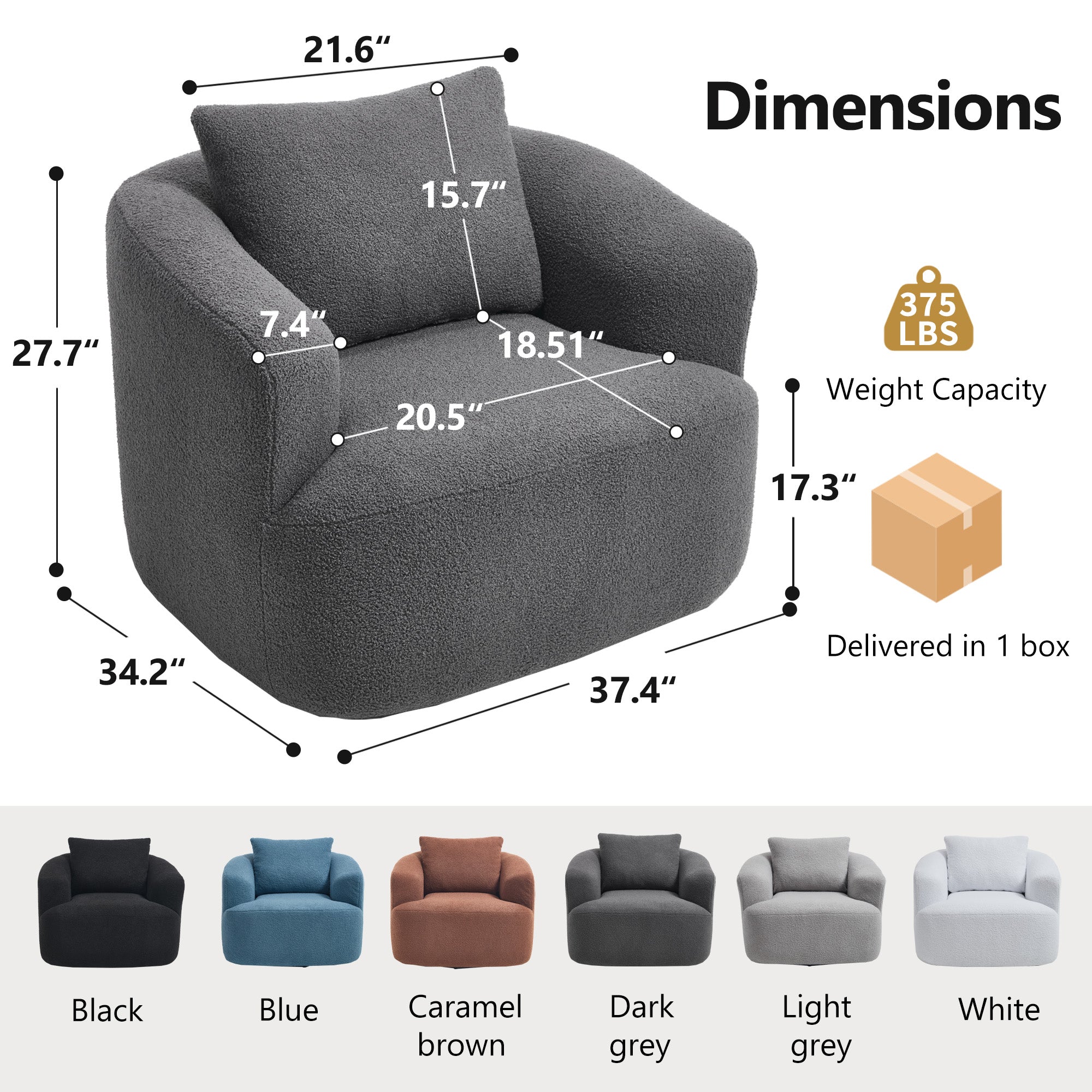 Teddy Fleece 360° Swivel Round Upholstered Comfy Accent Chair With Pillow