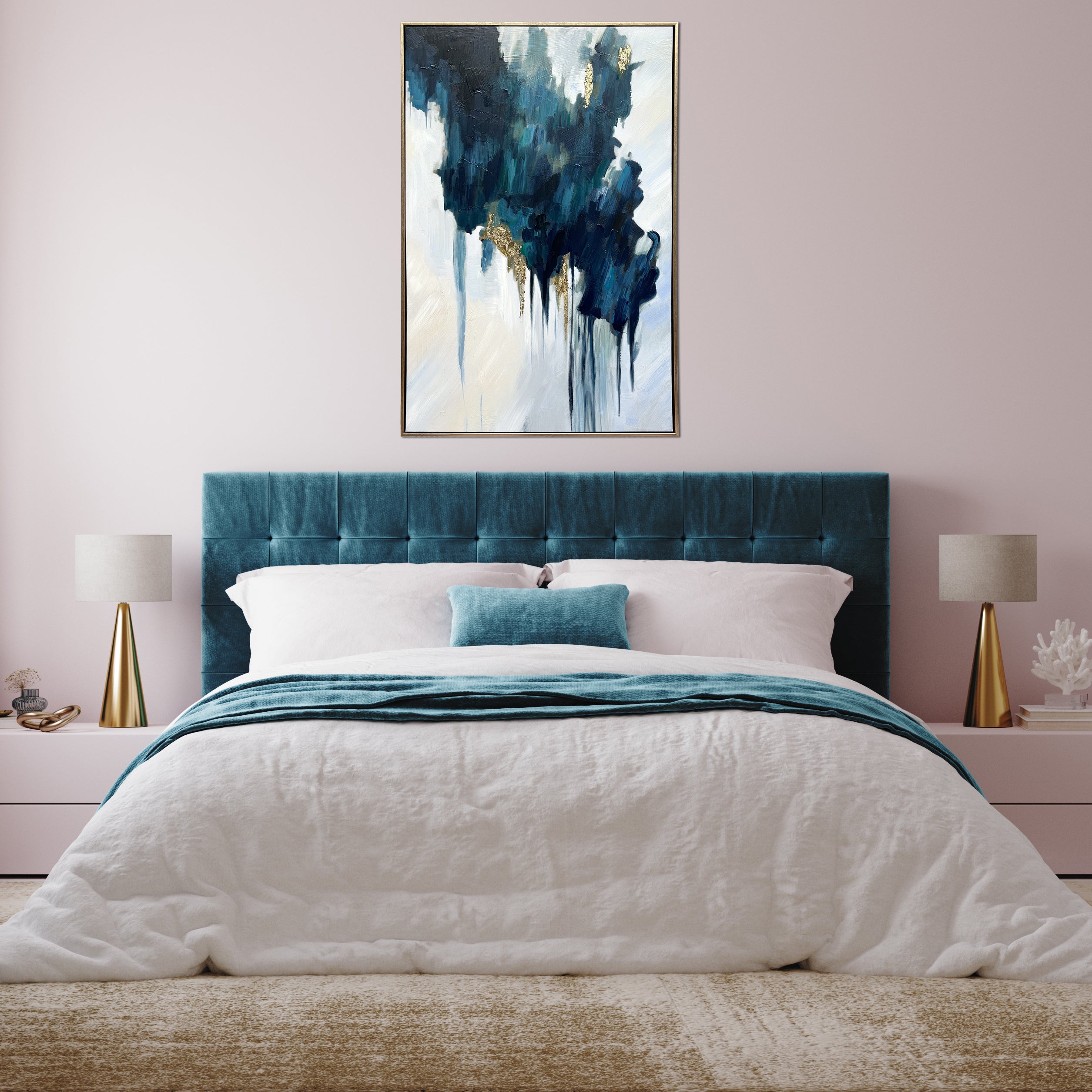 Turquoise Glimmer Abstract Hand Painted Floating Framed Wall Art Print, 24"x36"