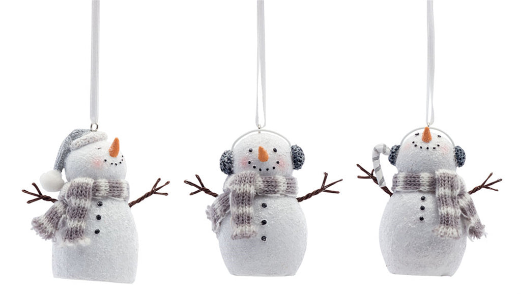 Holiday Snowman Ornament with Scarf Accent (Set of 2)