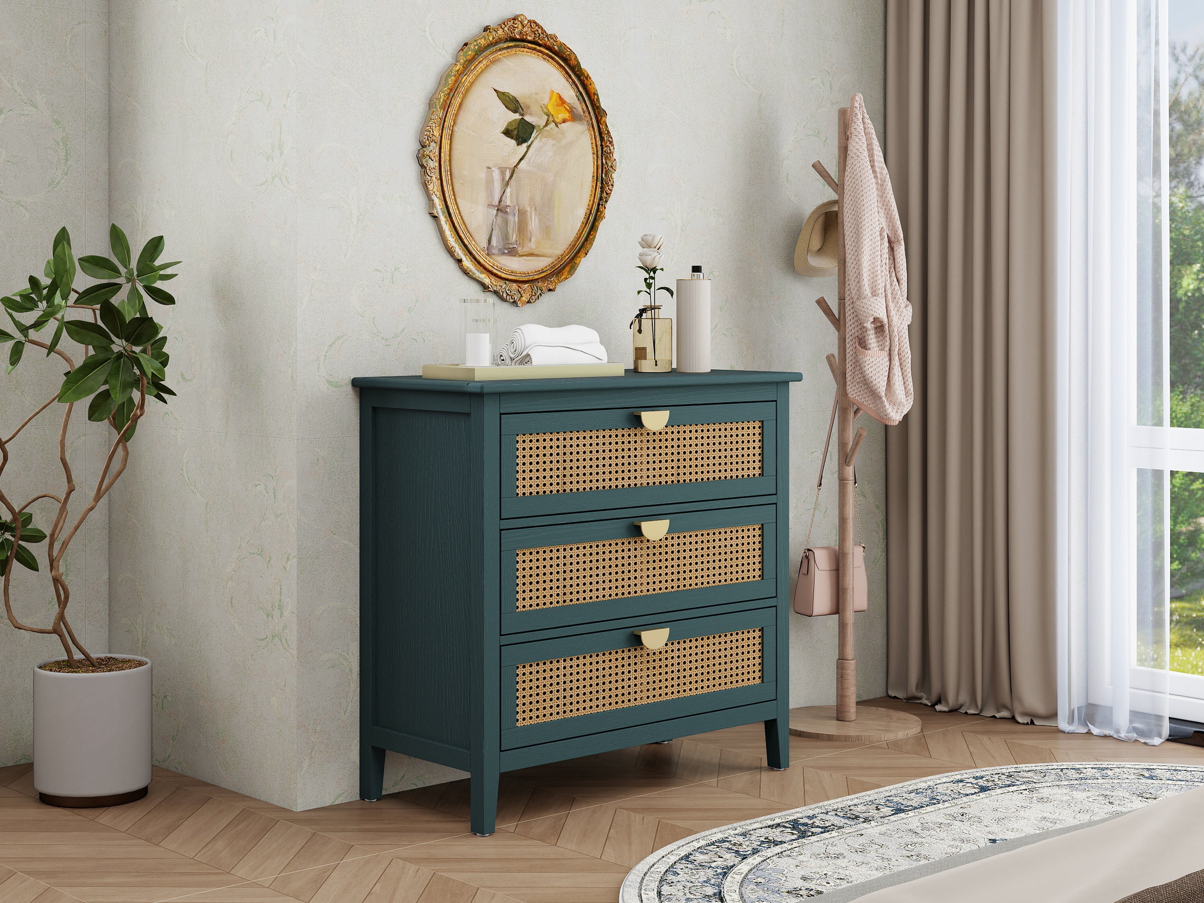 3 Drawer Cabinet with Natural Rattan Drawers