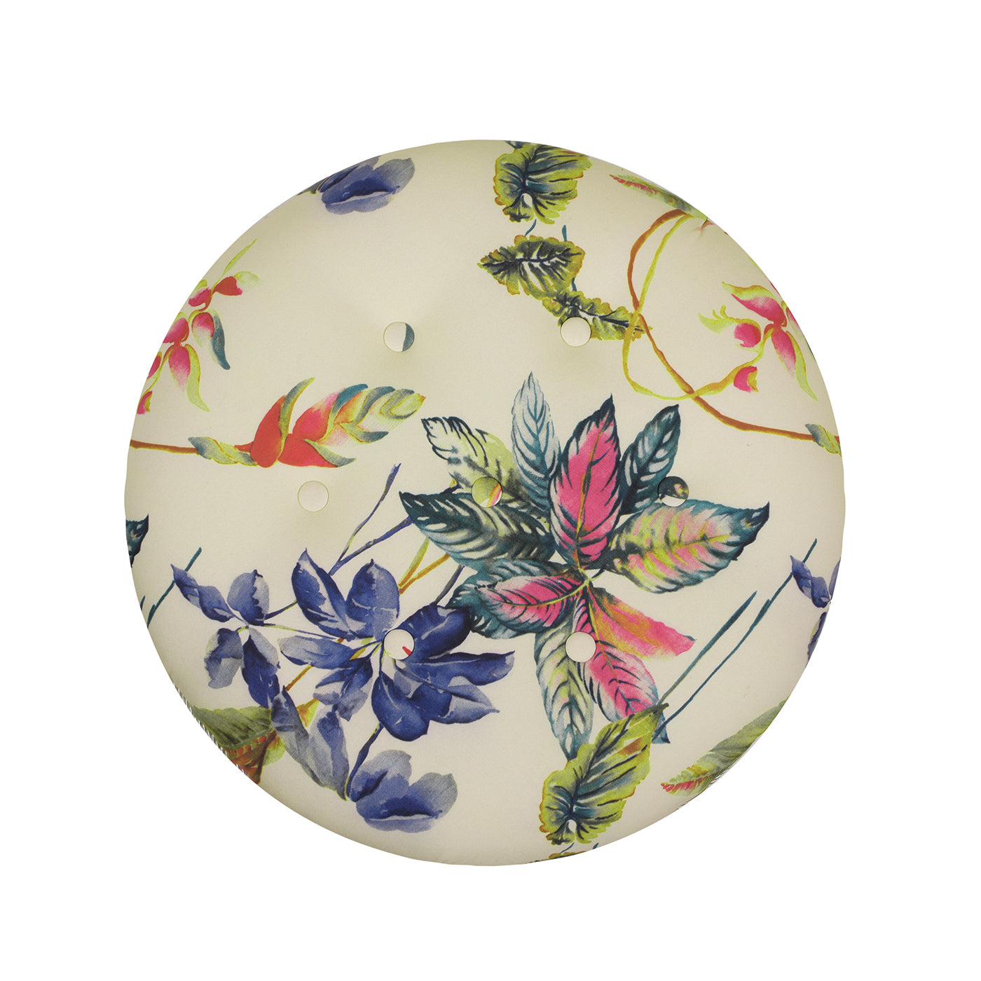 Yolanda 24" Round Upholstered Accent Ottoman, Beige & Tropical Floral with Ivory Trim