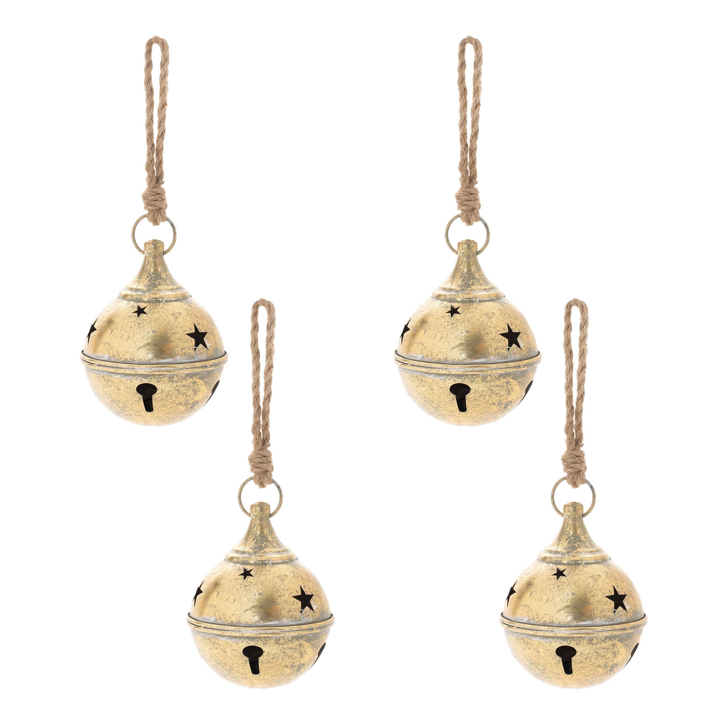 Distressed Holiday Metal Bell Ornament, Set of 4