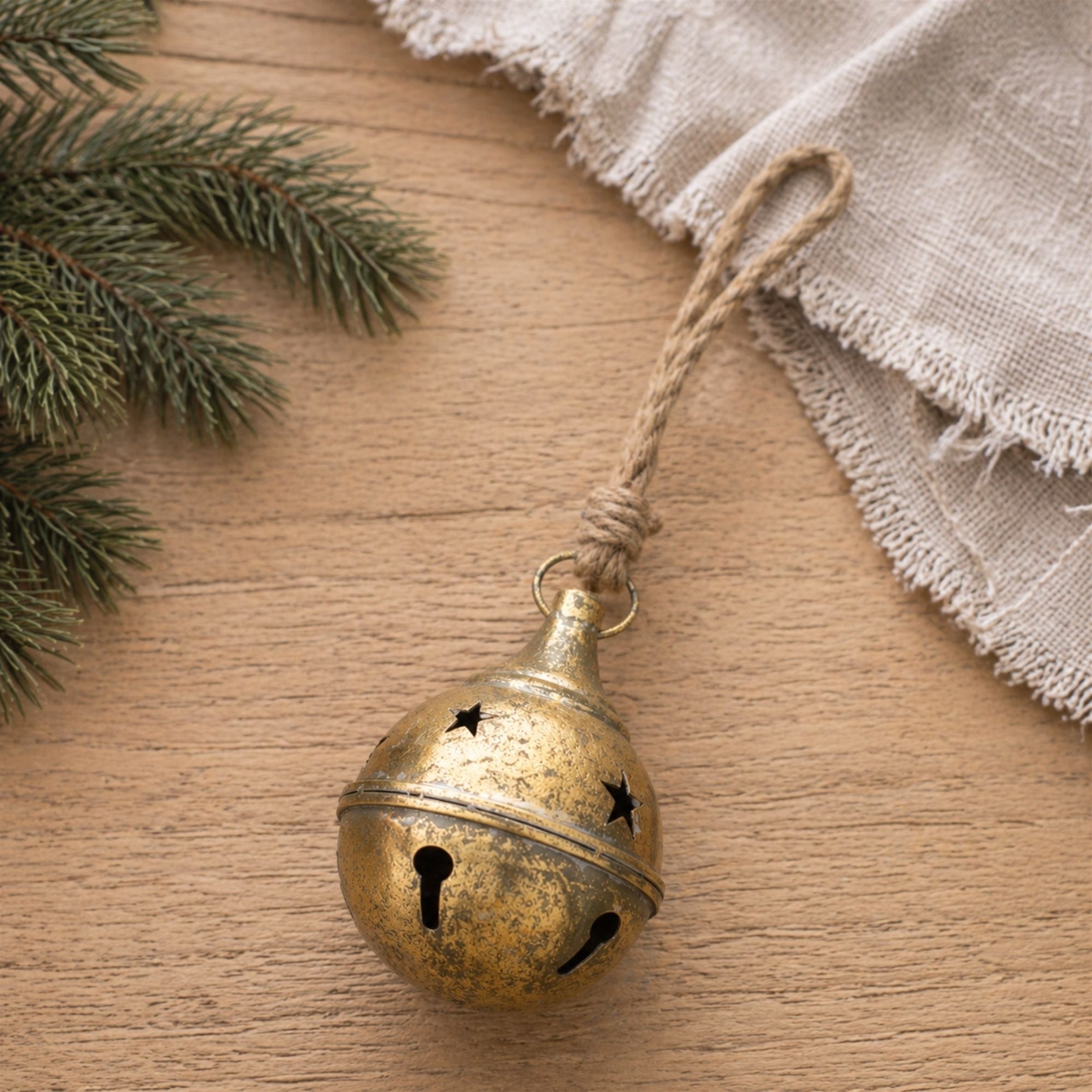 Distressed Holiday Metal Bell Ornament, Set of 4