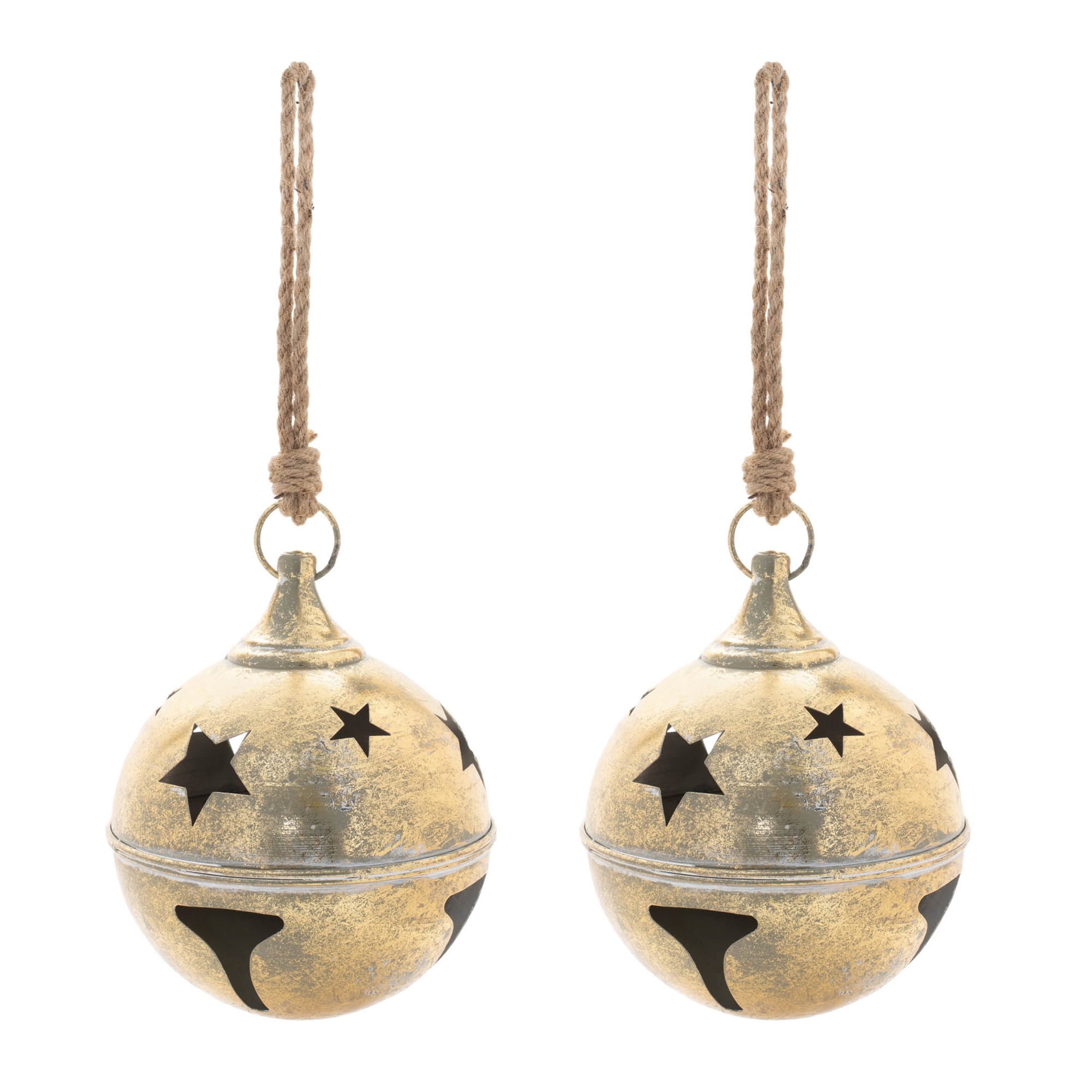 Distressed Metal Sleigh Bell Ornament, Set of 2