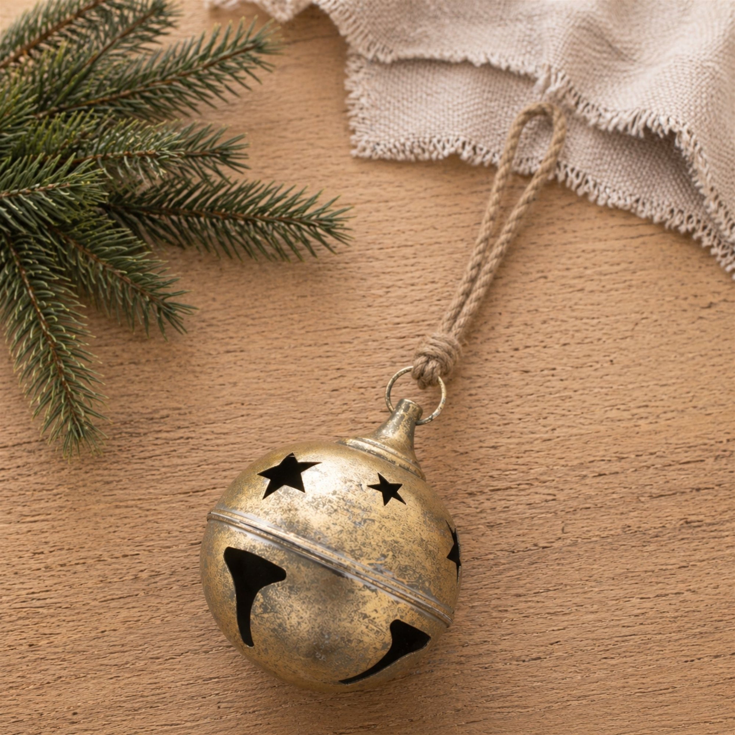 Distressed Metal Sleigh Bell Ornament, Set of 2