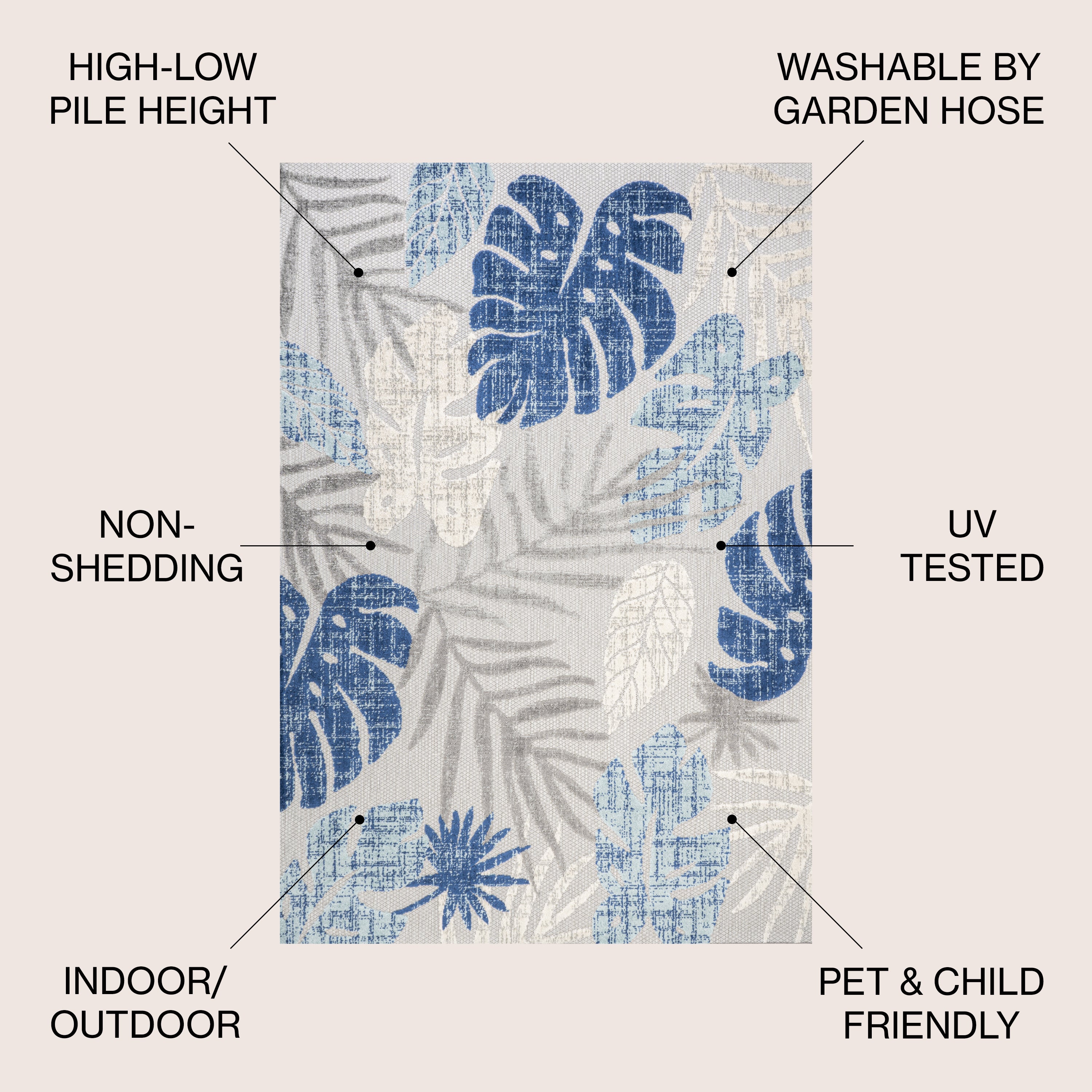 Monstera Tropical Leaf High-Low Indoor/Outdoor Area Rug