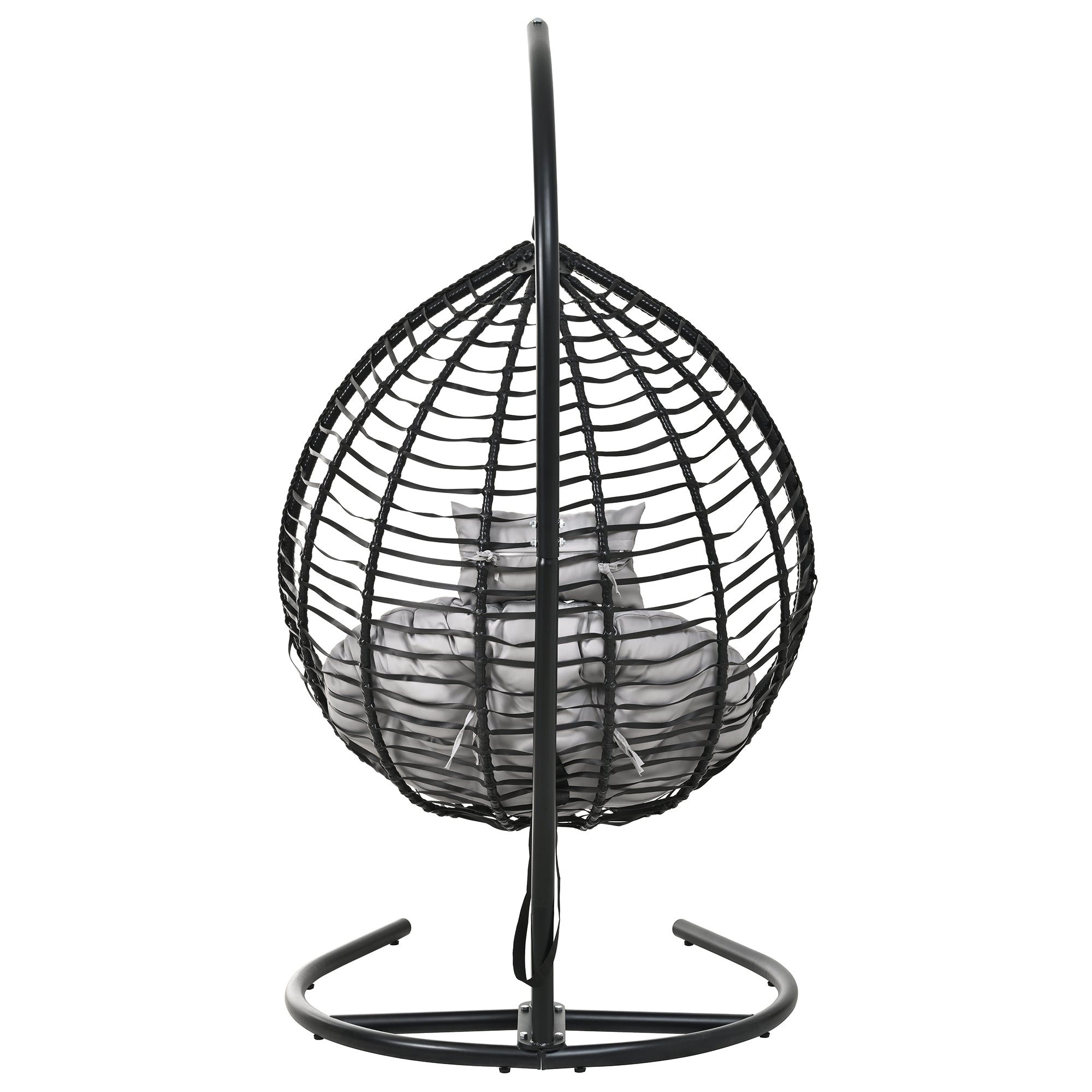 Foldable Rattan Egg Swing Chair with Iron Frame, Plush Cushion & Removable Headrest