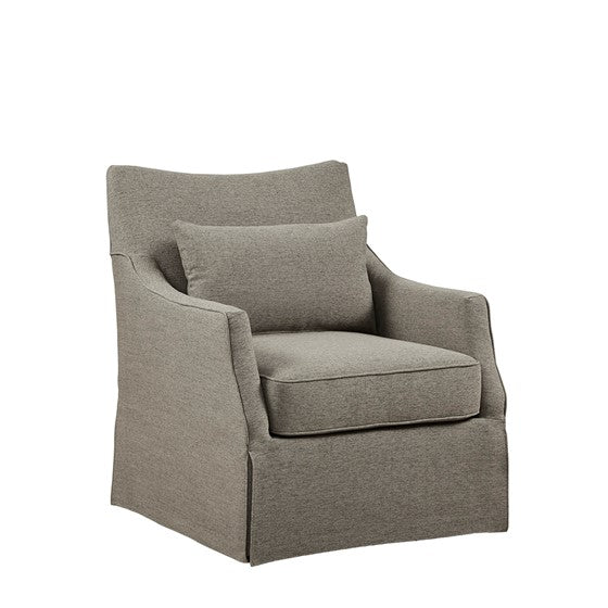 Upholstered Swivel Chair with Sloped Armrests and Back Pillow