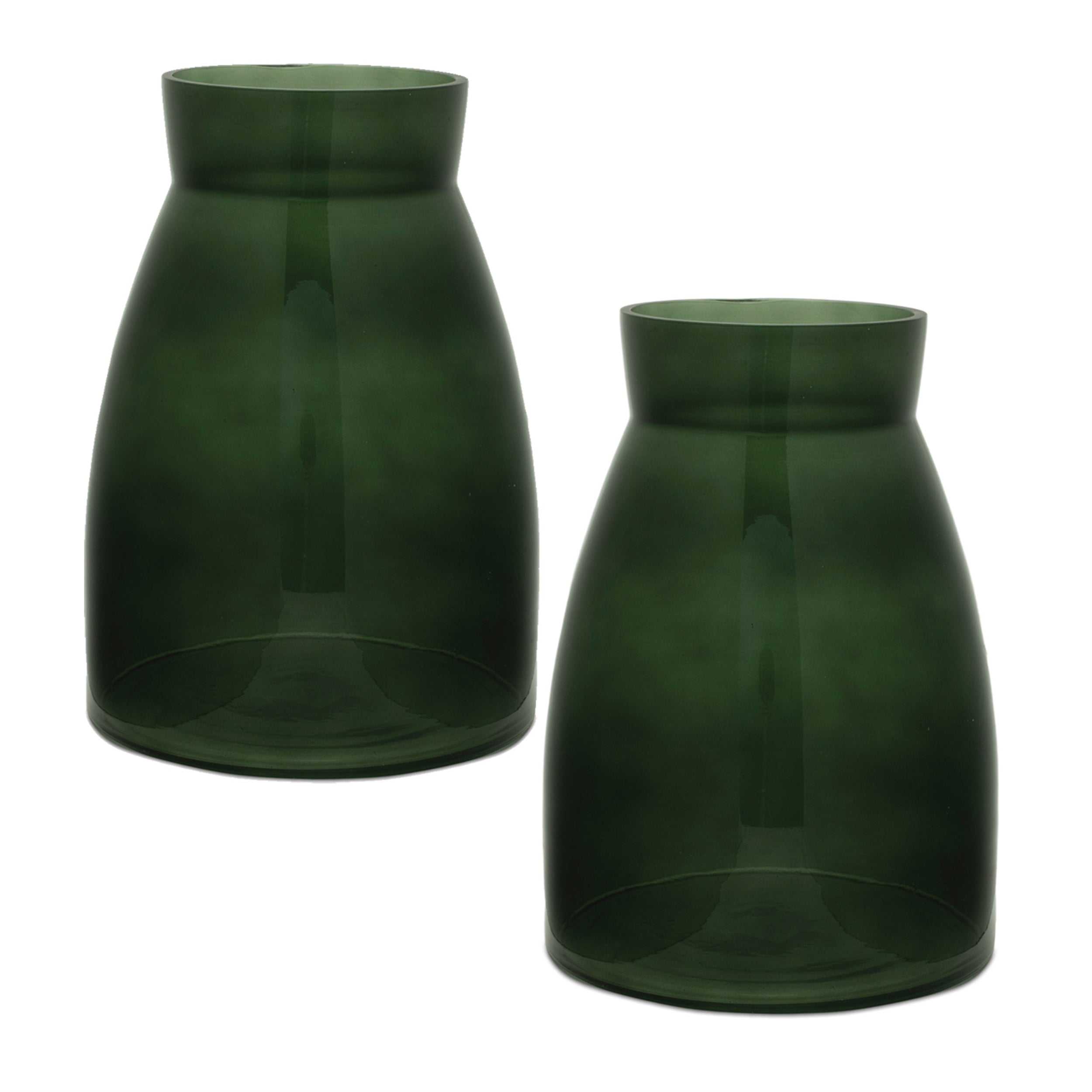 Green Glass Vase, Set of 2