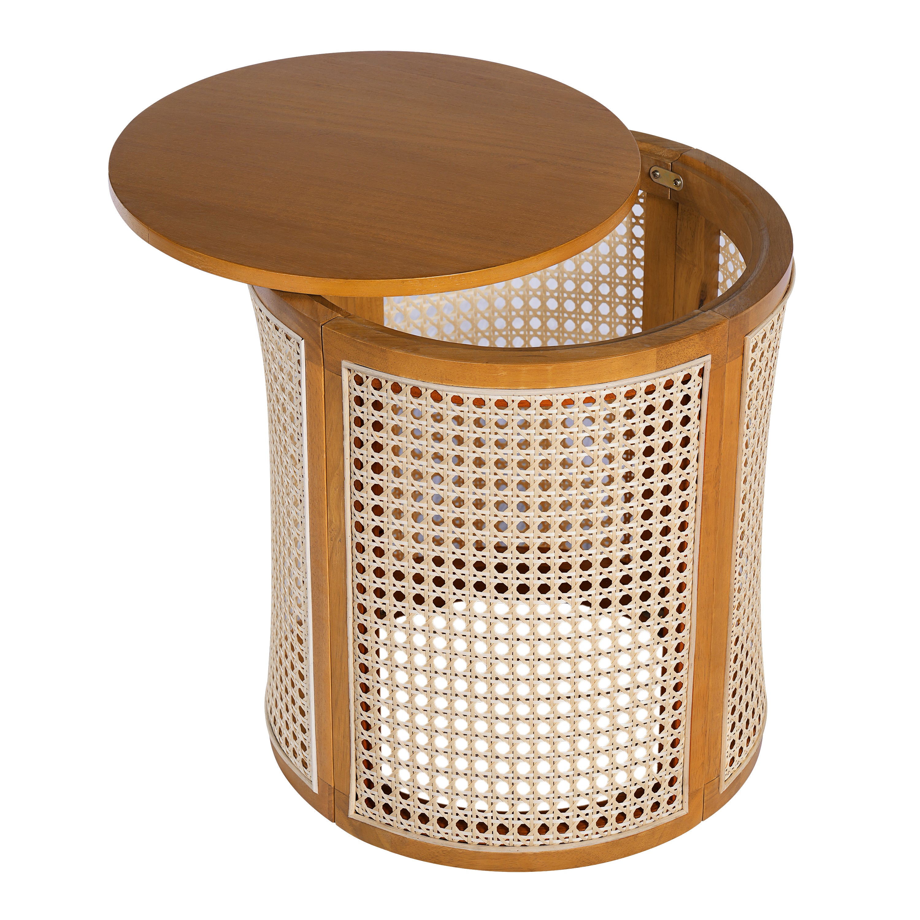 Round Rattan Pillar Storage Accent Table
