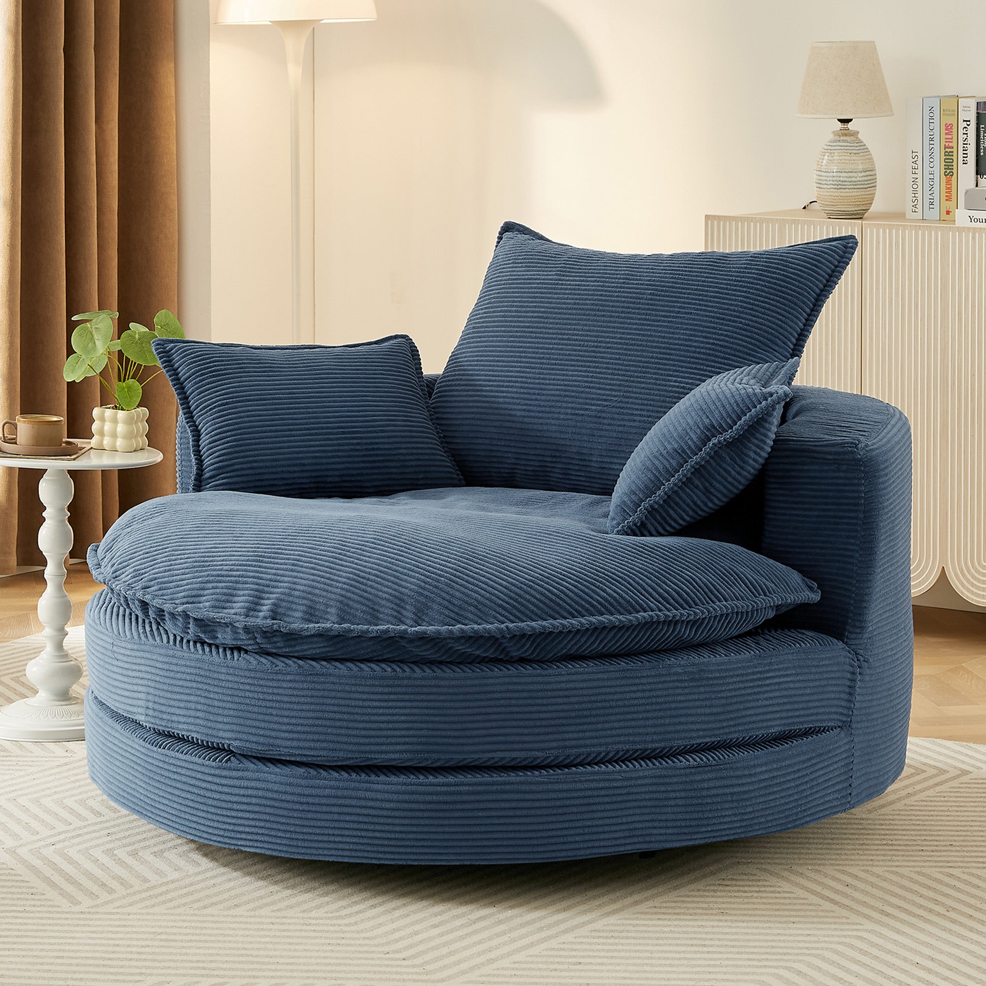 Corduroy 360° Swivel Accent Barrel Chair with 3 Removable Pillows