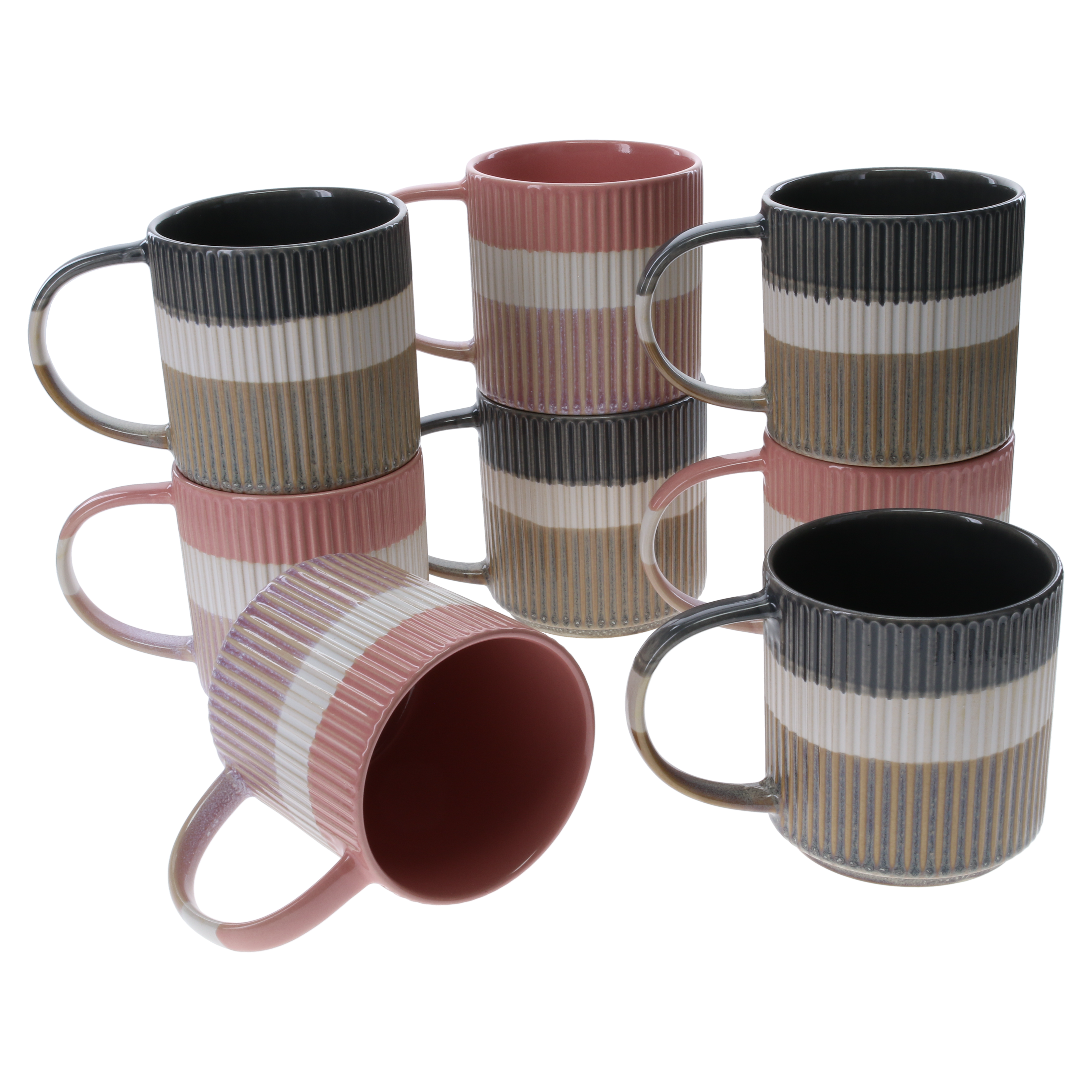 Tri-Color Mugs, 8-Piece Set