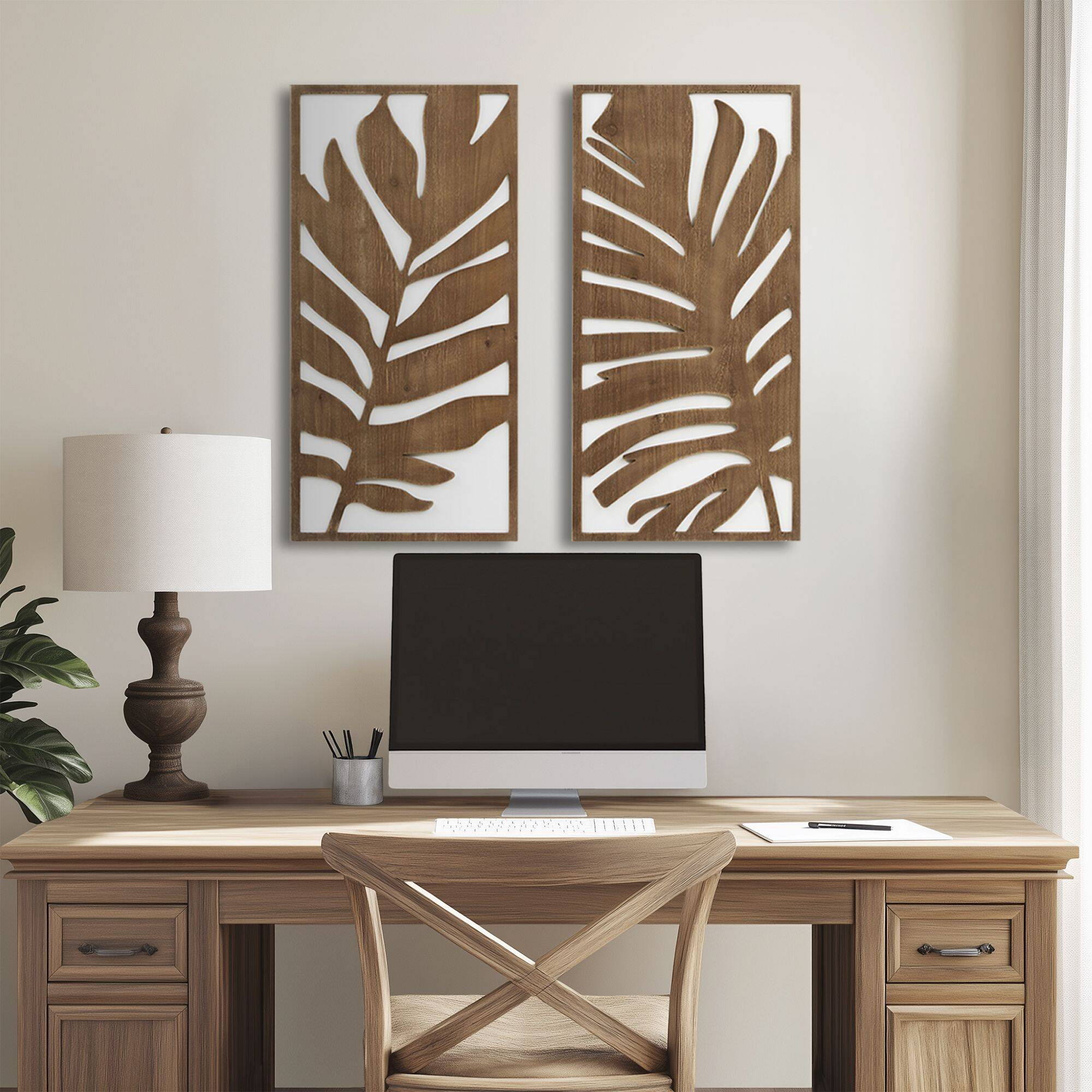 Birch Botanical Two-tone Wood Panel Wall Décor Set