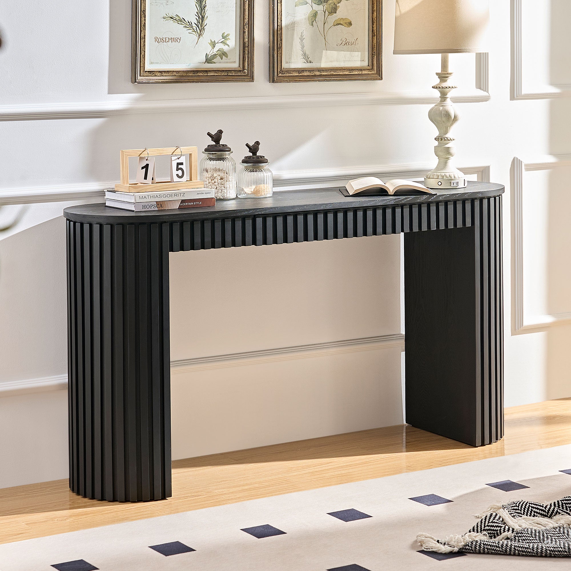 Mariposa Console Table with Drawer and Unique Vertical Stripe Design