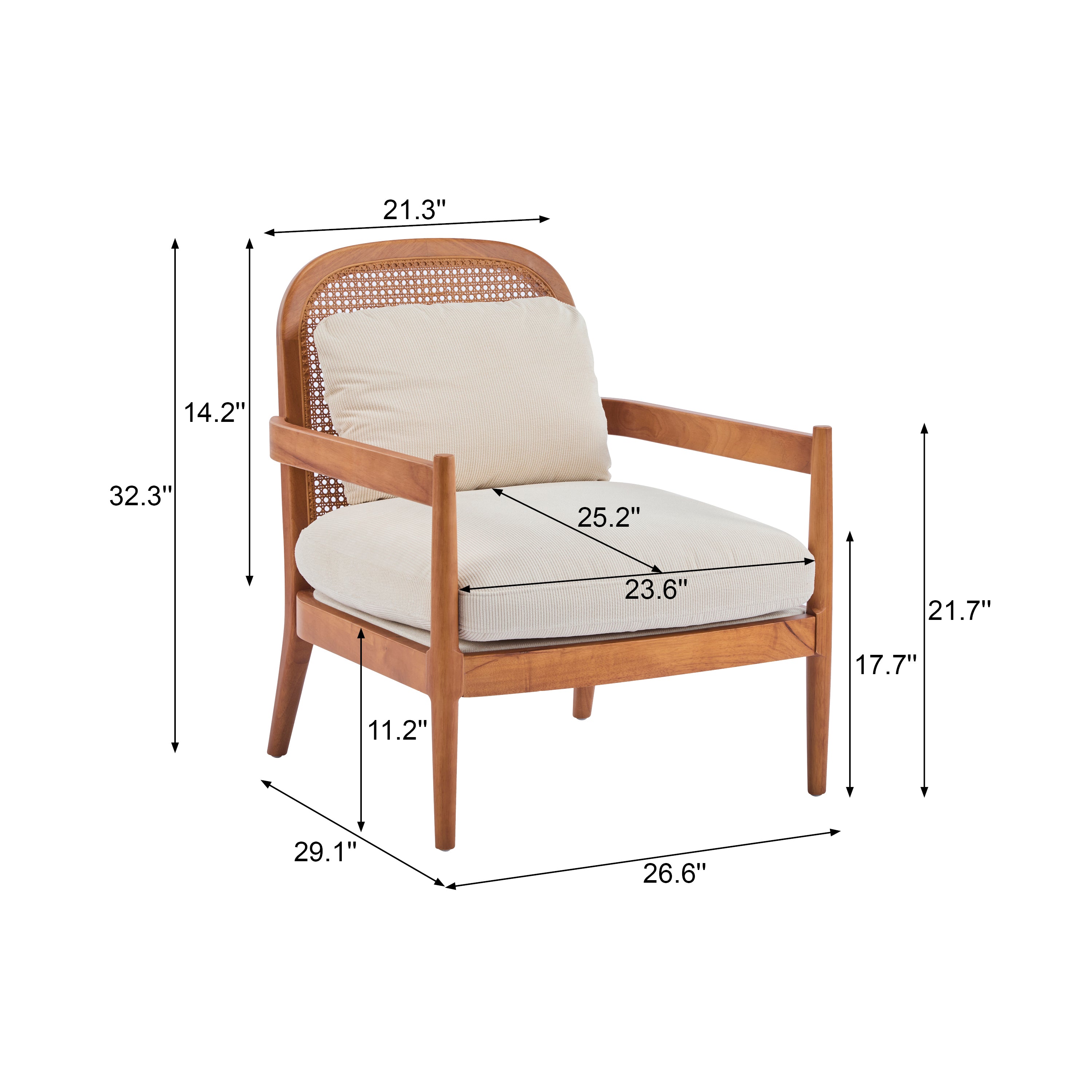 Elliston Solid Wood and Rattan Accent Chair with Cushions, Set of 2
