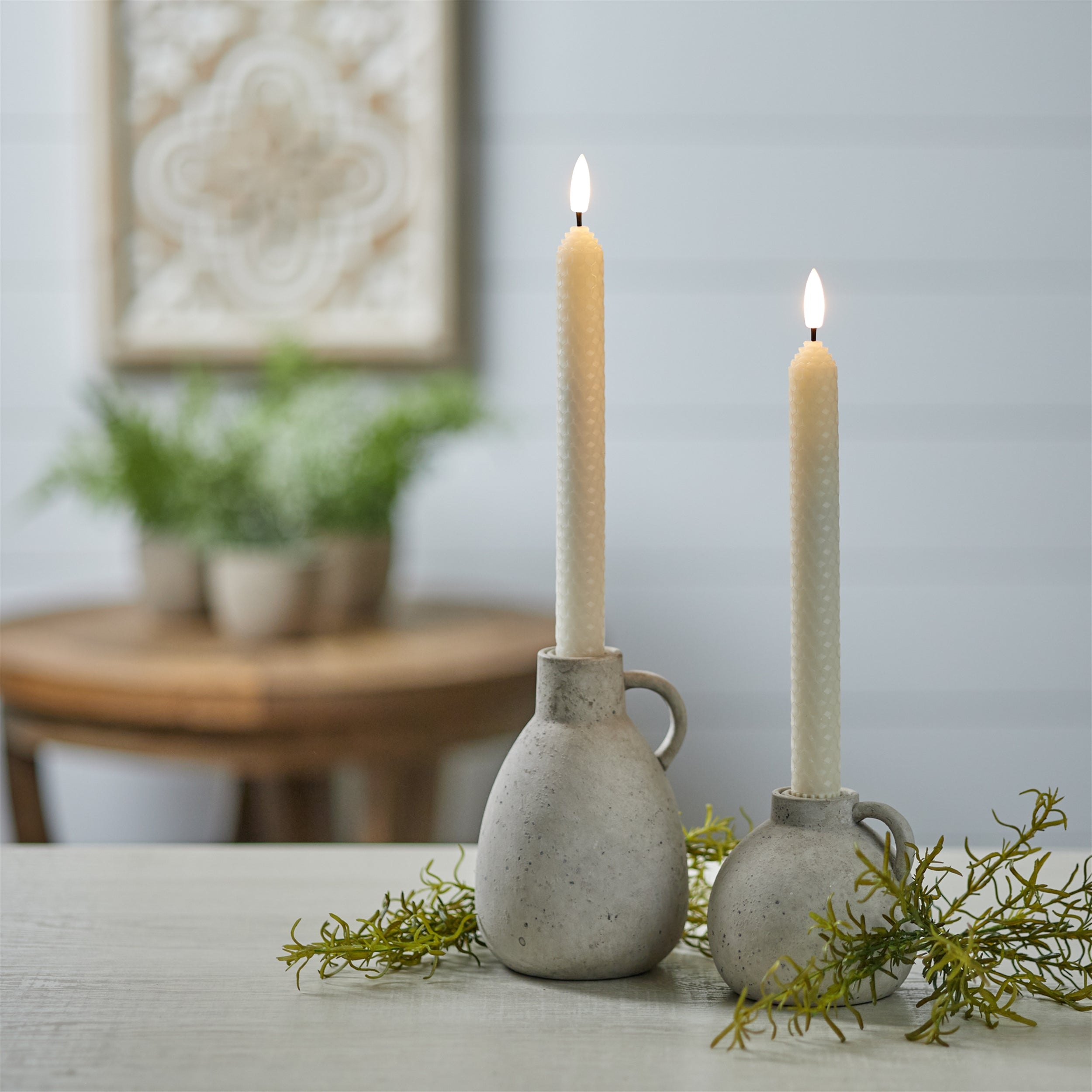 FIA Wick Beige Textured Taper Candle, Set of 2