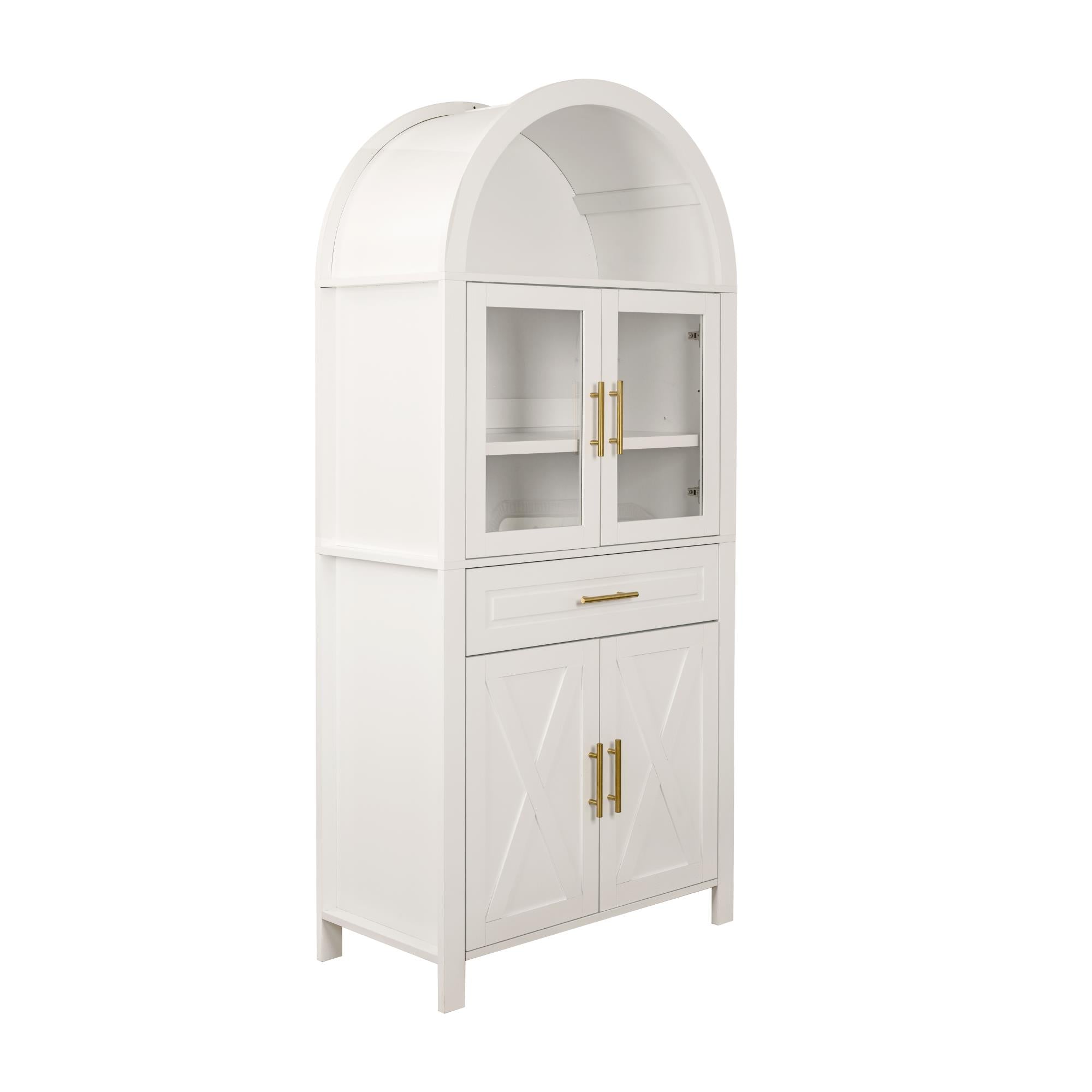 Farmhouse Arched Strage Cabinet with Glass Doors
