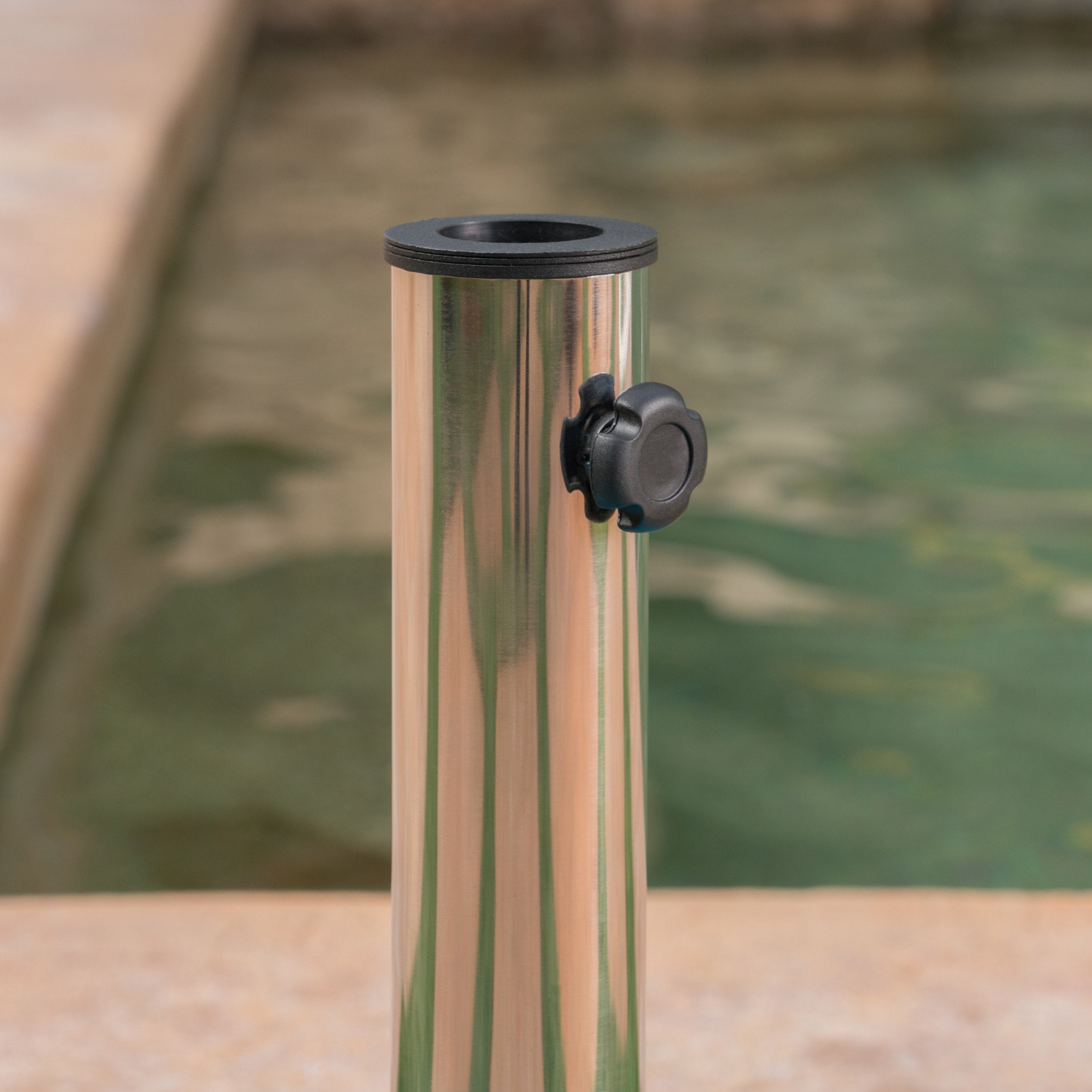 Prehnite Outdoor Round Umbrella Base with Casters and Stainless Steel Holder