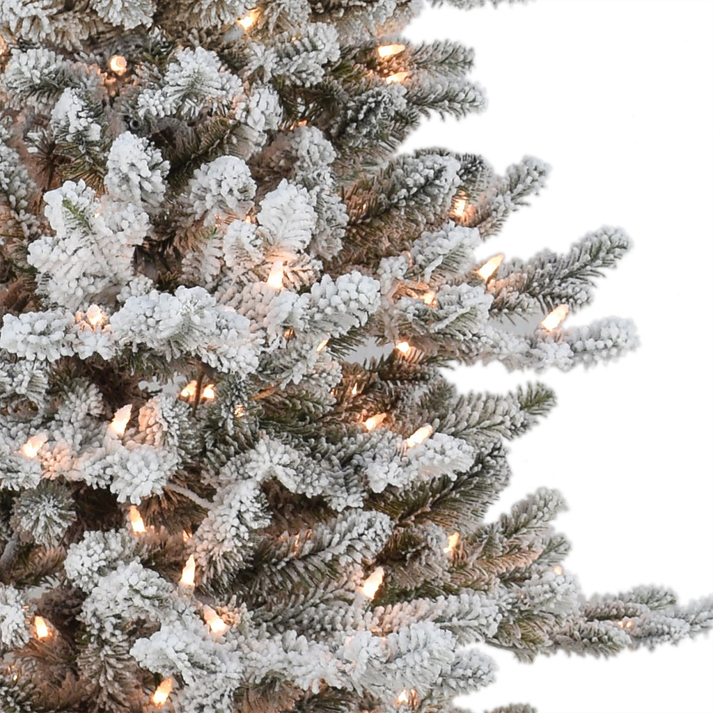 4.5 ft Pre-lit Flocked Royal Majestic Douglas Fir Downswept Artificial Christmas Tree Sure-lit Pole® with Clear Lights & Metal Stand