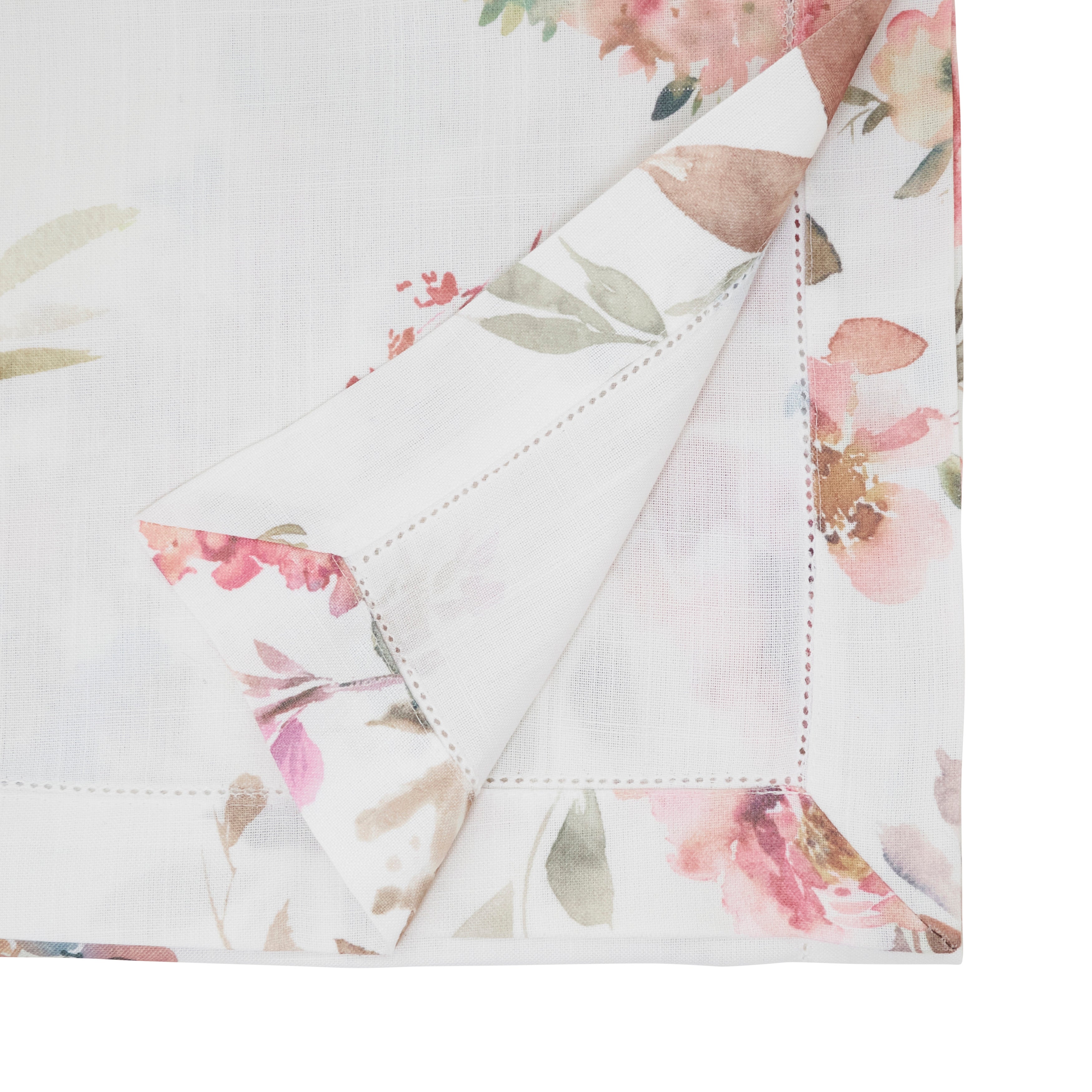 Hemstitch Watercolor Floral Table Runner