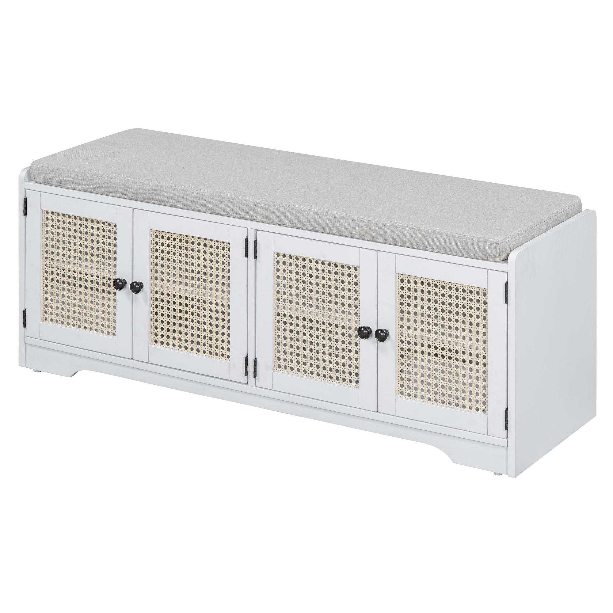 Storage Bench with Rattan Doors