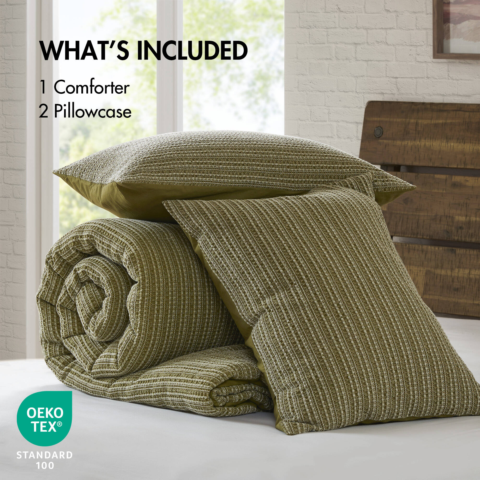 3P Piece Waffle Washed Comforter Set