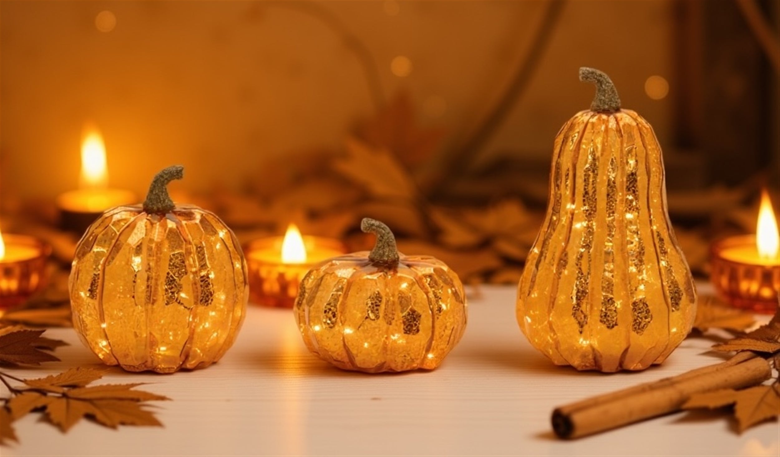 LED Mercury Glass Pumpkin Decor, Set of 3