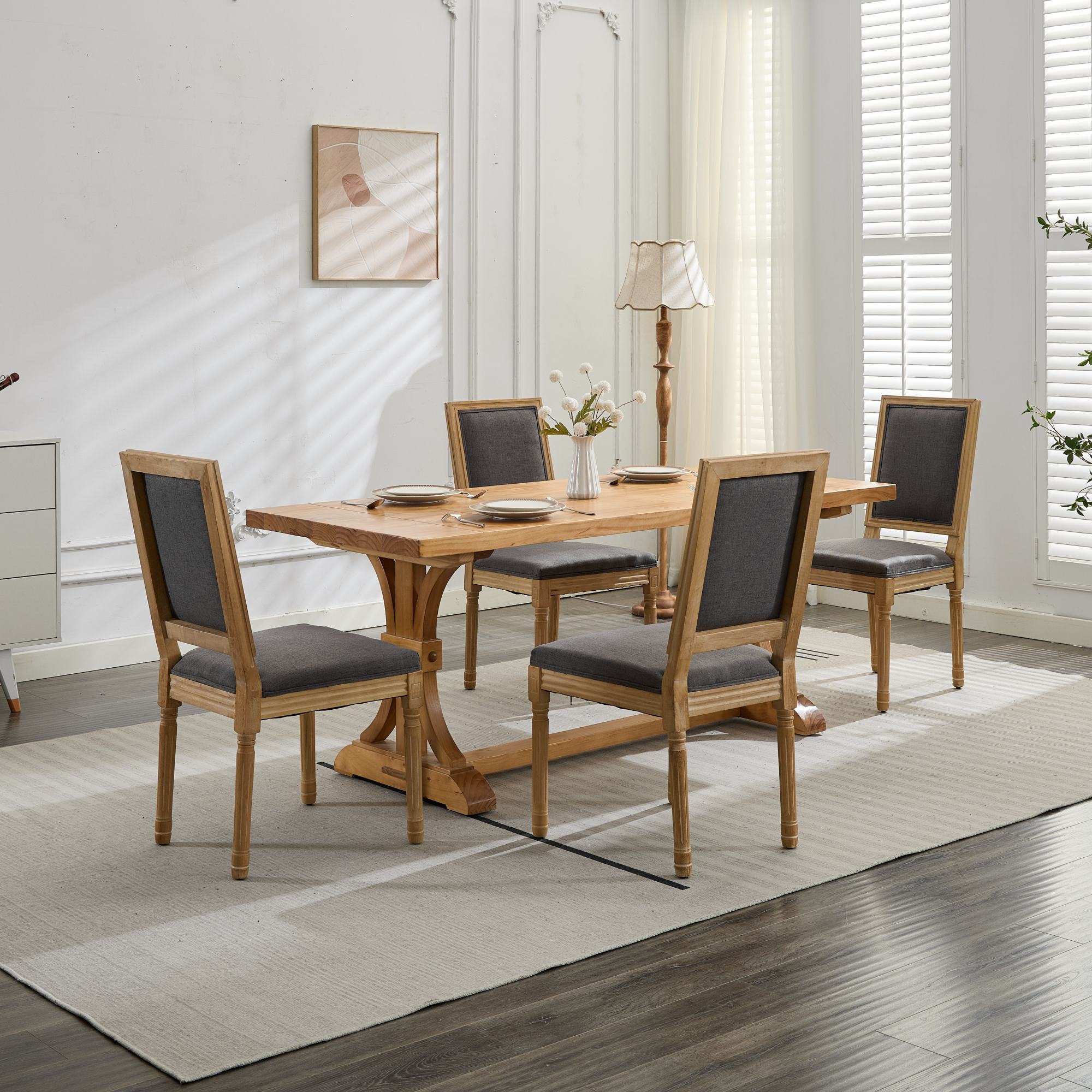 Louis French Country Dining Chairs with Square Upholstered Backrest, Set of 2